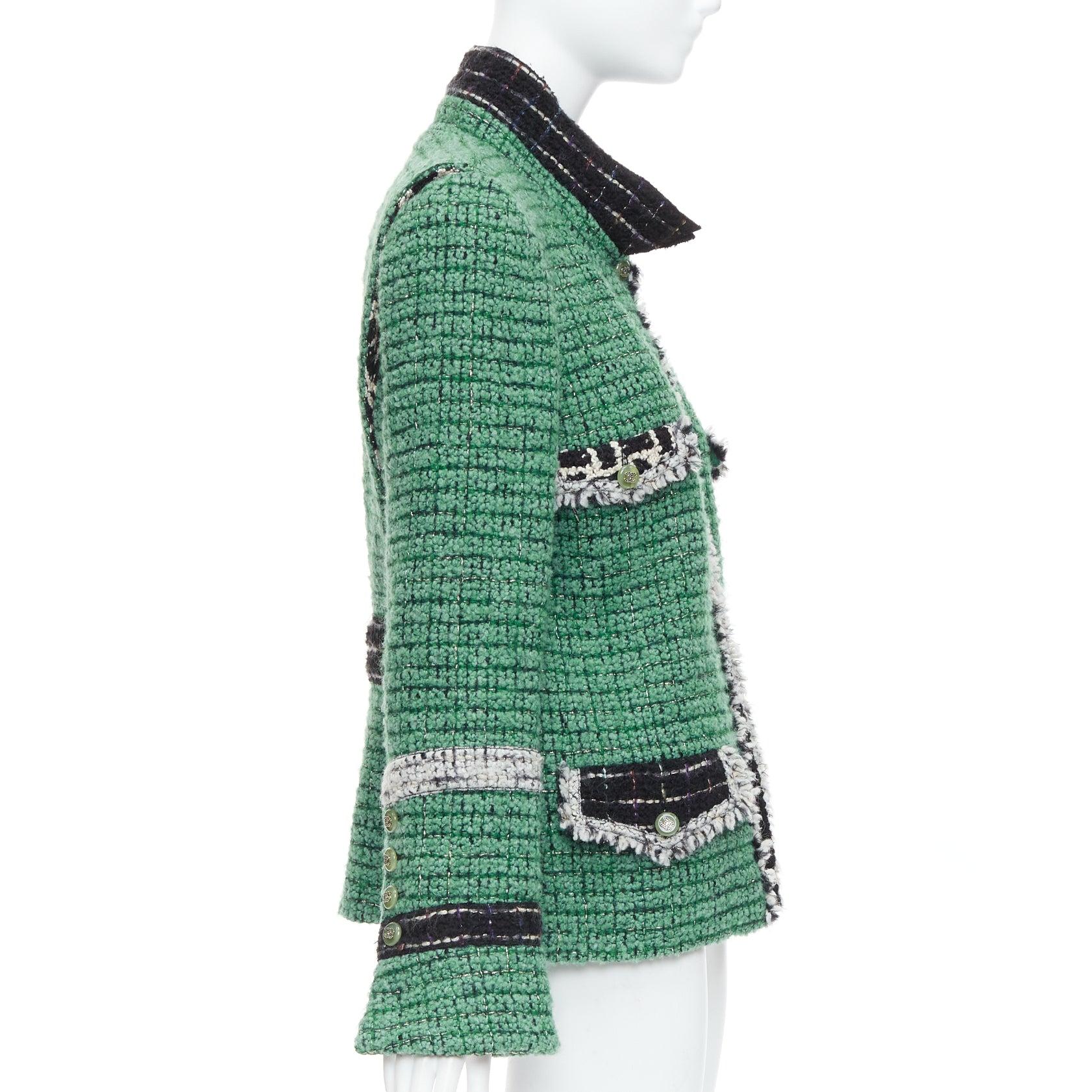 rare CHANEL 09K Lesage Fantasy Tweed Runway jade green CC 4-pocket jacket FR50 In Excellent Condition In Hong Kong, NT