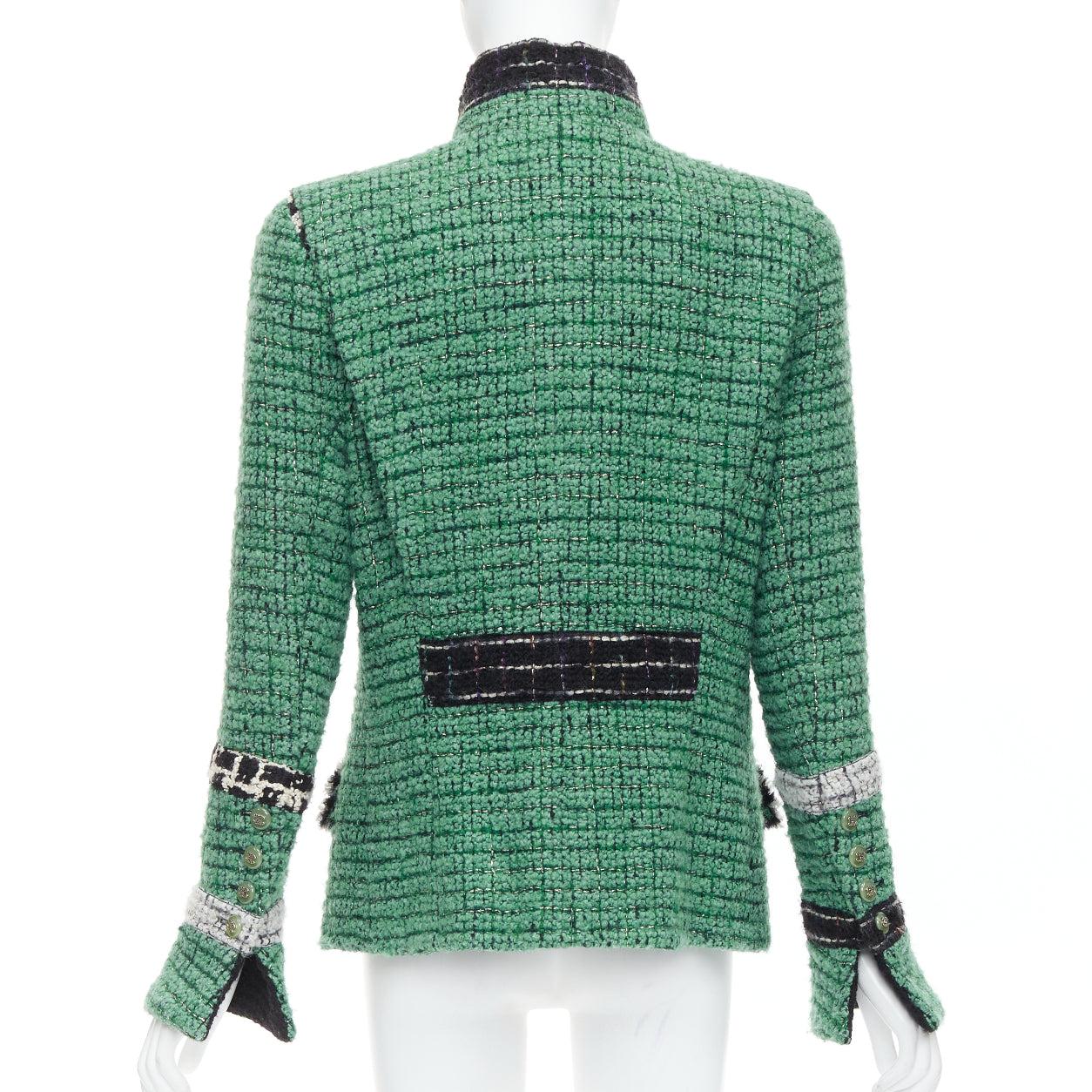 Women's rare CHANEL 09K Lesage Fantasy Tweed Runway jade green CC 4-pocket jacket FR50