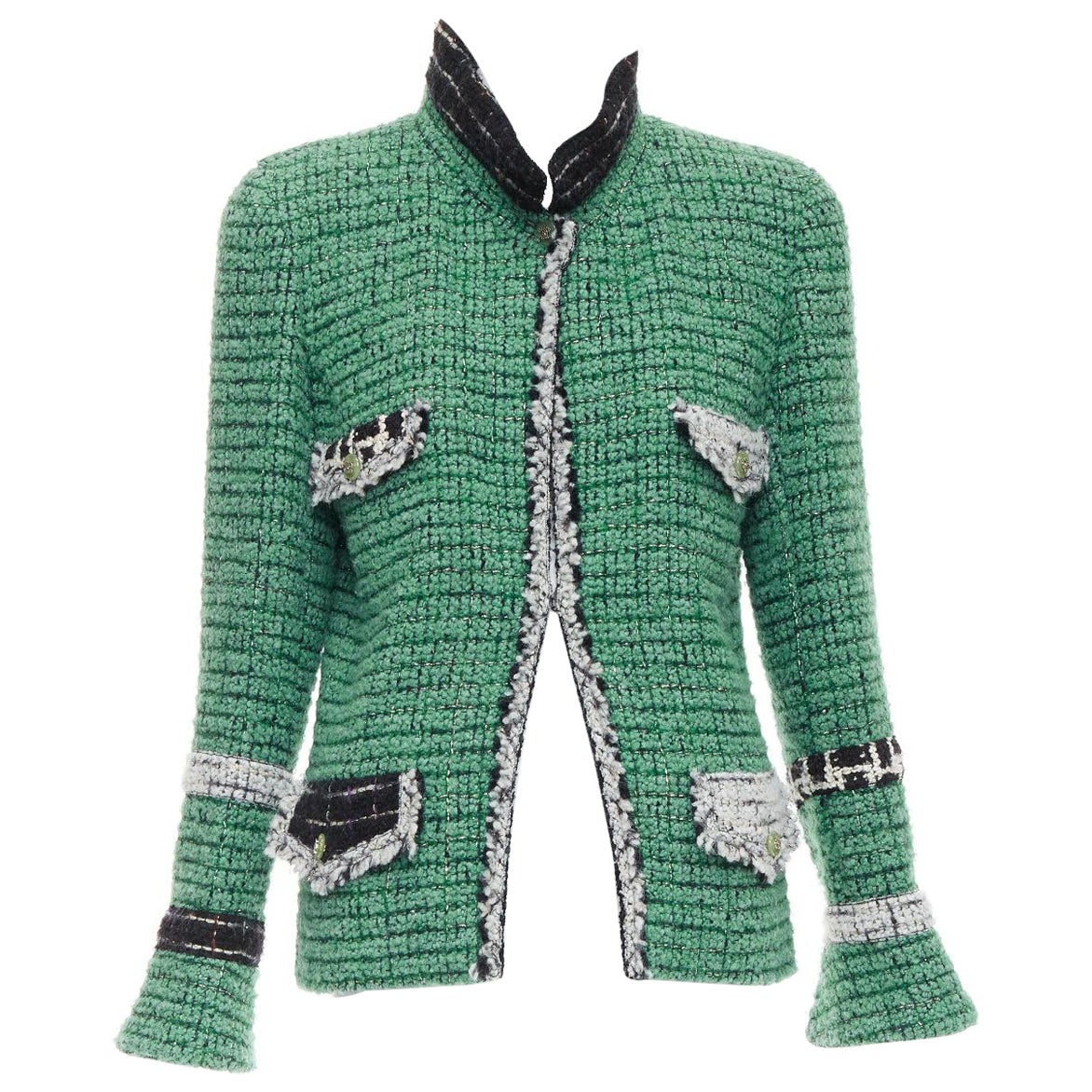 rare CHANEL 09K Lesage Fantasy Tweed Runway jade green CC 4-pocket jacket FR50