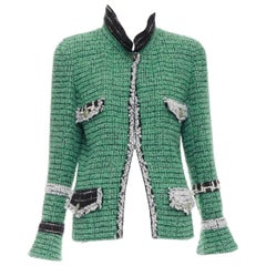rare CHANEL 09K Lesage Fantasy Tweed Runway jade green CC 4-pocket jacket FR50