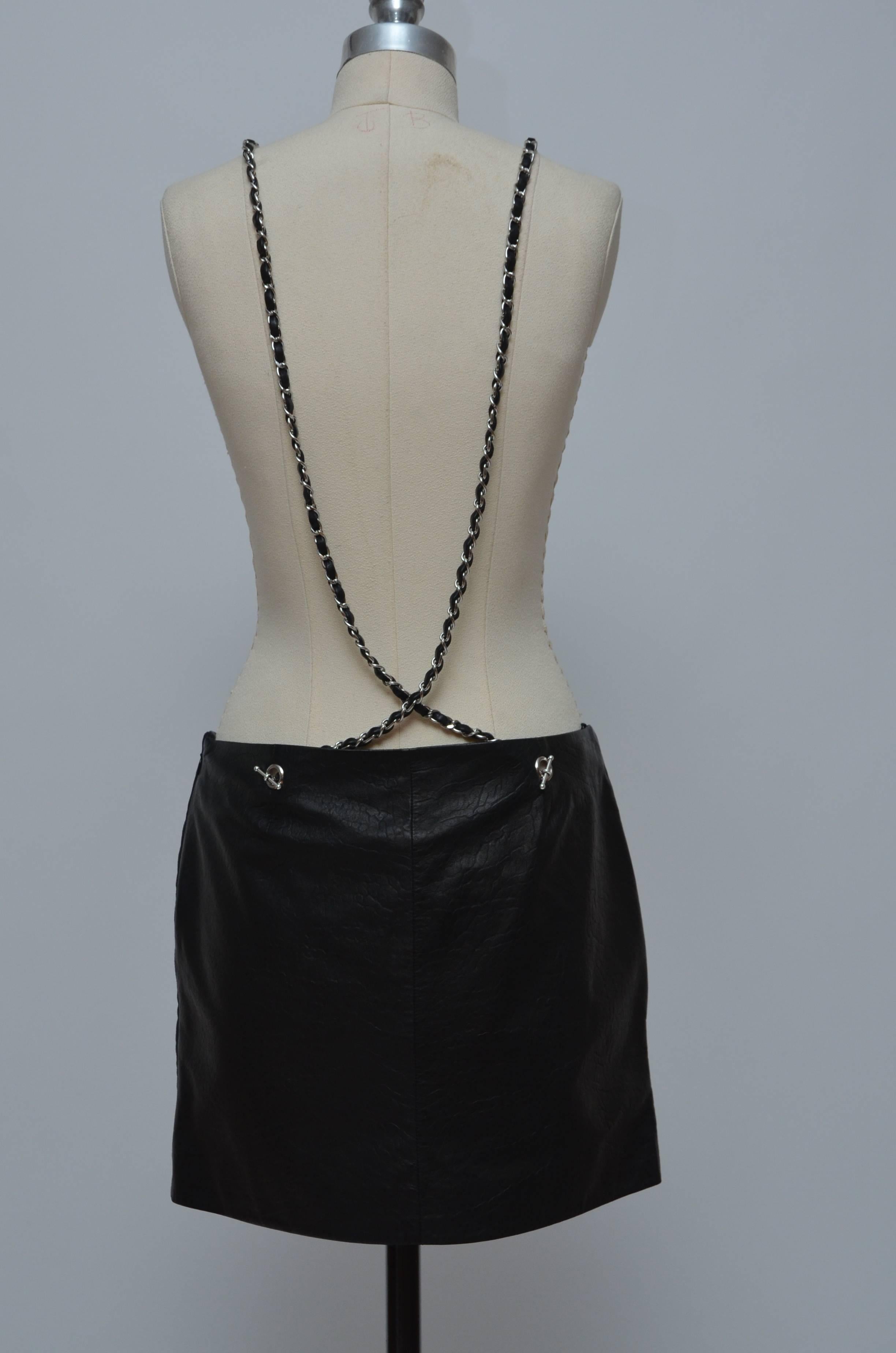 Black Chanel Quilted Lambskin CC Lock Skirt with Chain Suspenders  NEW With Tags