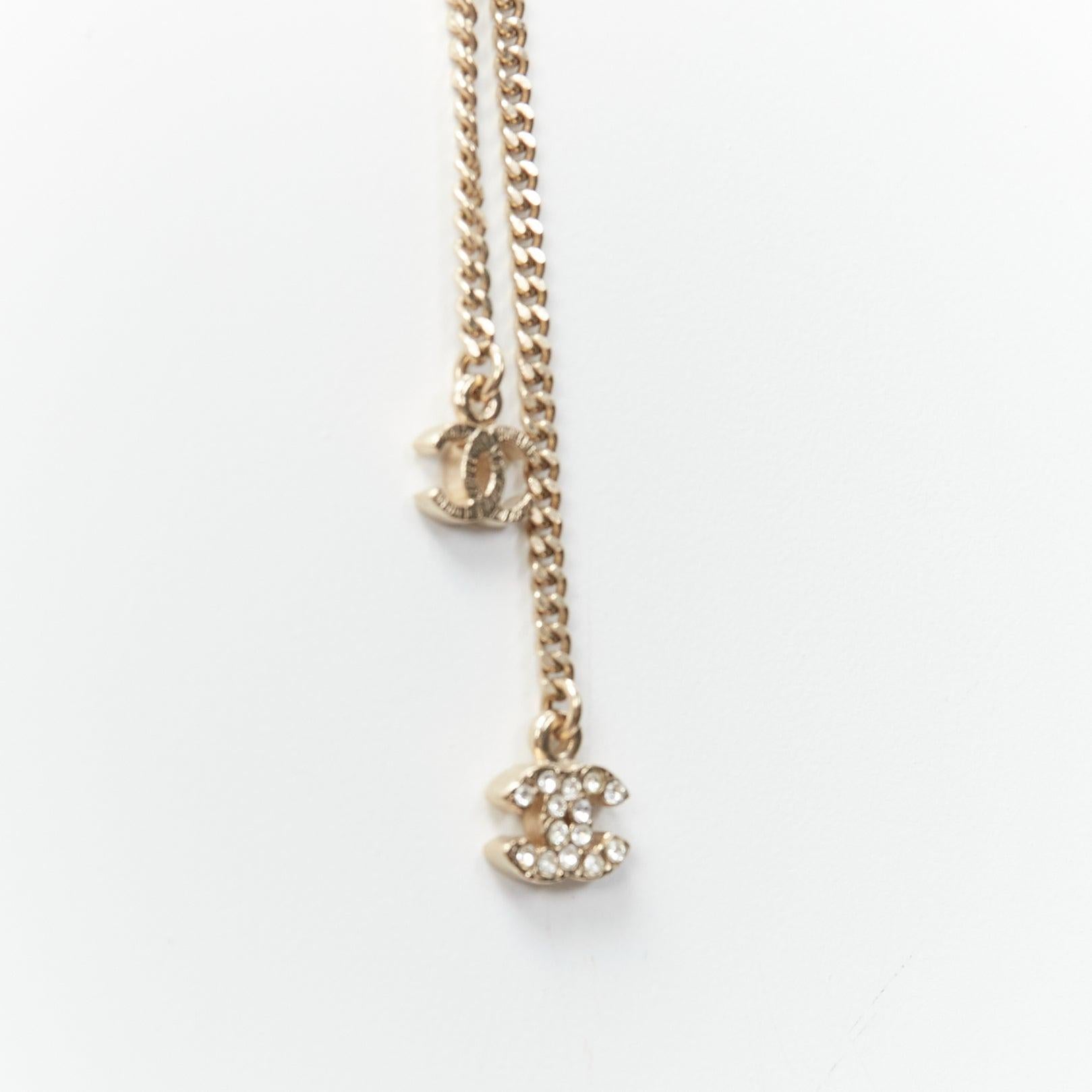 rare CHANEL 10P faux pearl CC logo charm chain fringe wrap necklace 4