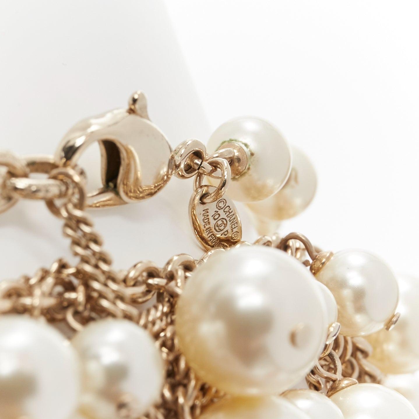 rare CHANEL 10P faux pearl CC logo charm chain fringe wrap necklace 5