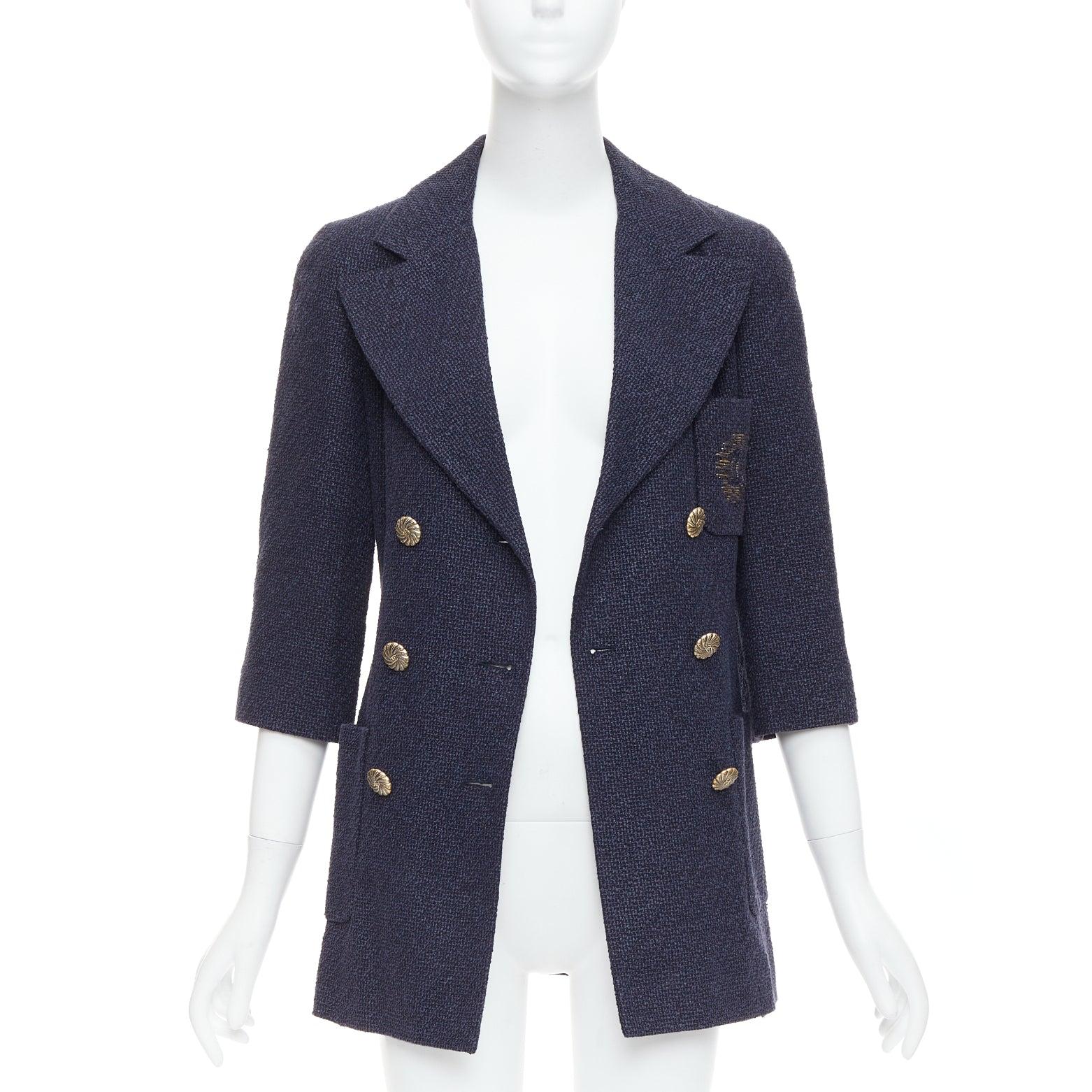 Noir CHANEL 12P doré bleu marine tweed à poches doubles CC FR38 M en vente