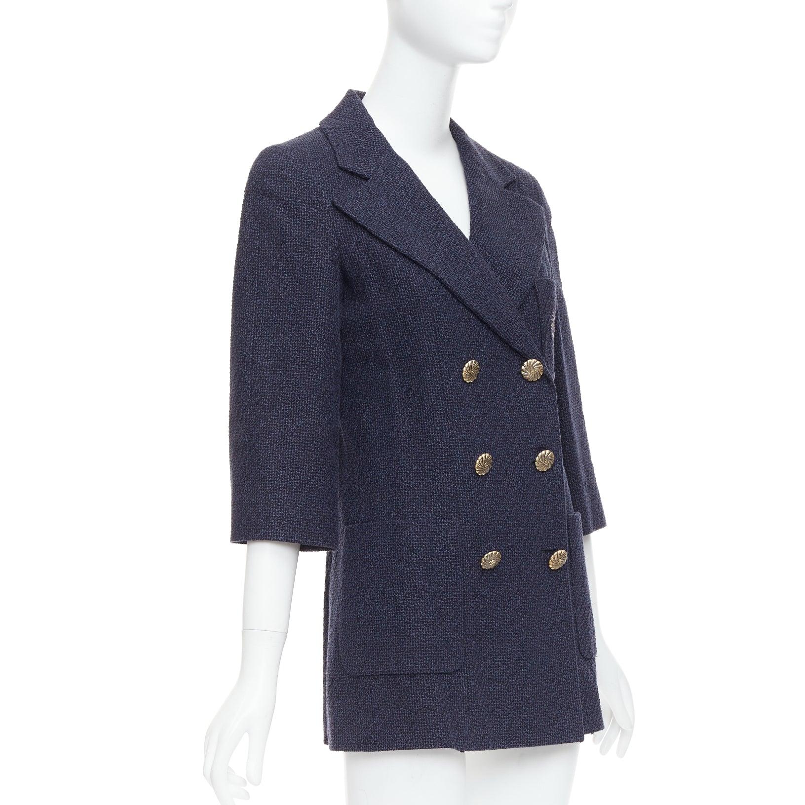 CHANEL 12P doré bleu marine tweed à poches doubles CC FR38 M Excellent état - En vente à Hong Kong, NT