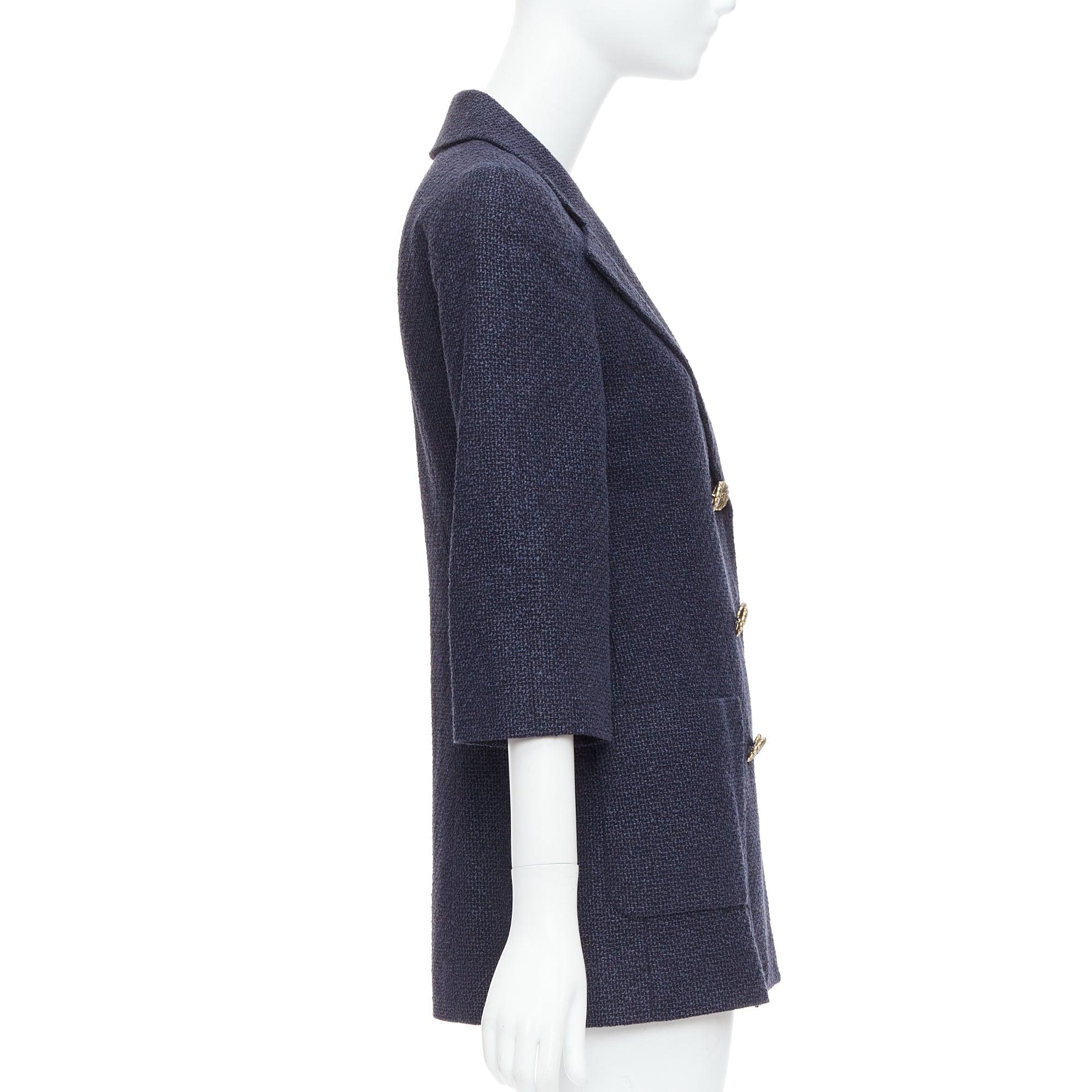 CHANEL 12P doré bleu marine tweed à poches doubles CC FR38 M Pour femmes en vente