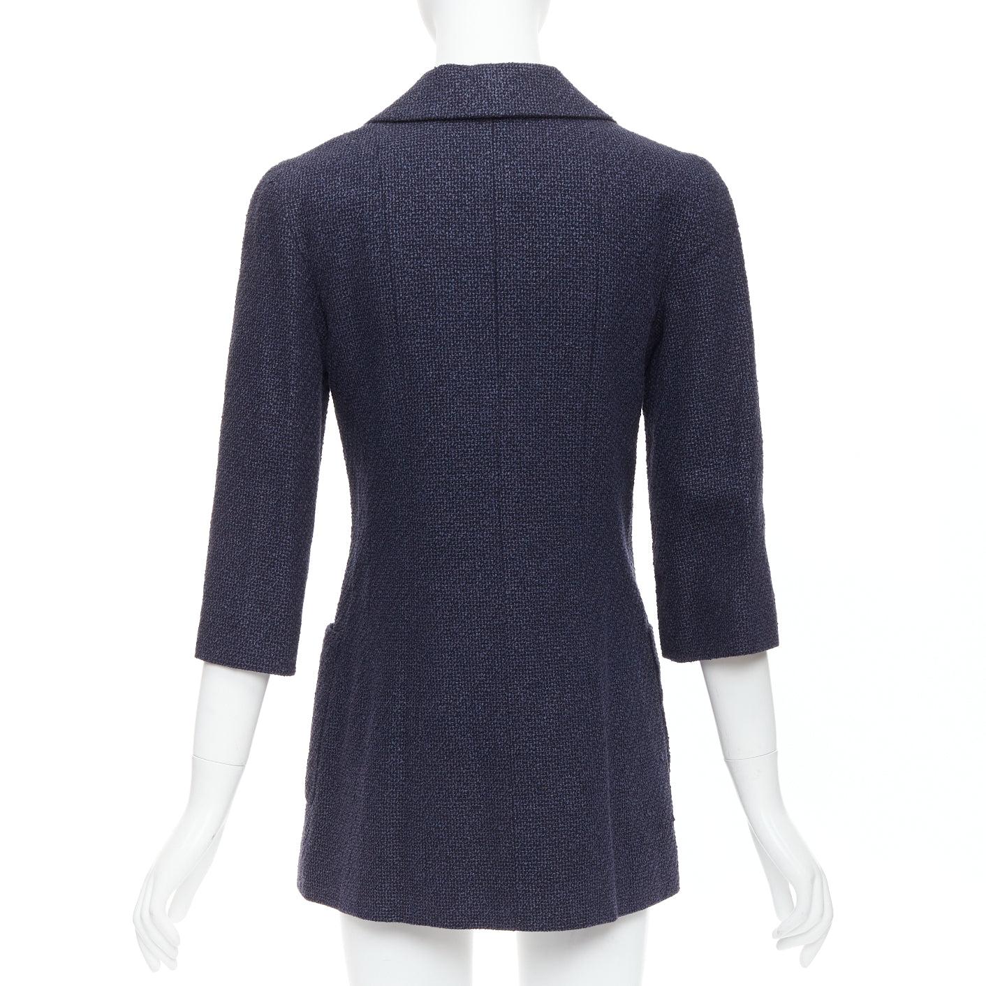 CHANEL 12P doré bleu marine tweed à poches doubles CC FR38 M en vente 1