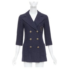 rare CHANEL 12P gold navy tweed CC pocket double breast schoolboy jacket FR38 M