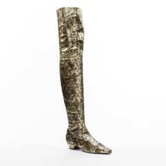 rare CHANEL 18A Runway gold CC leather over knee long boots EU38.5