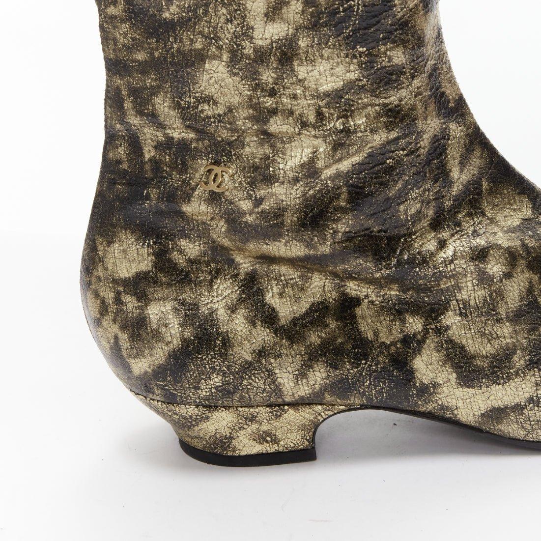 rare CHANEL 18A Runway gold CC leather over knee long boots EU38.5 4