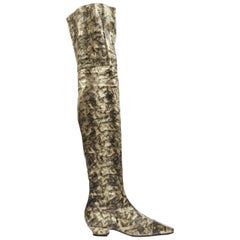rare CHANEL 18A Runway gold CC leather over knee long boots EU38.5