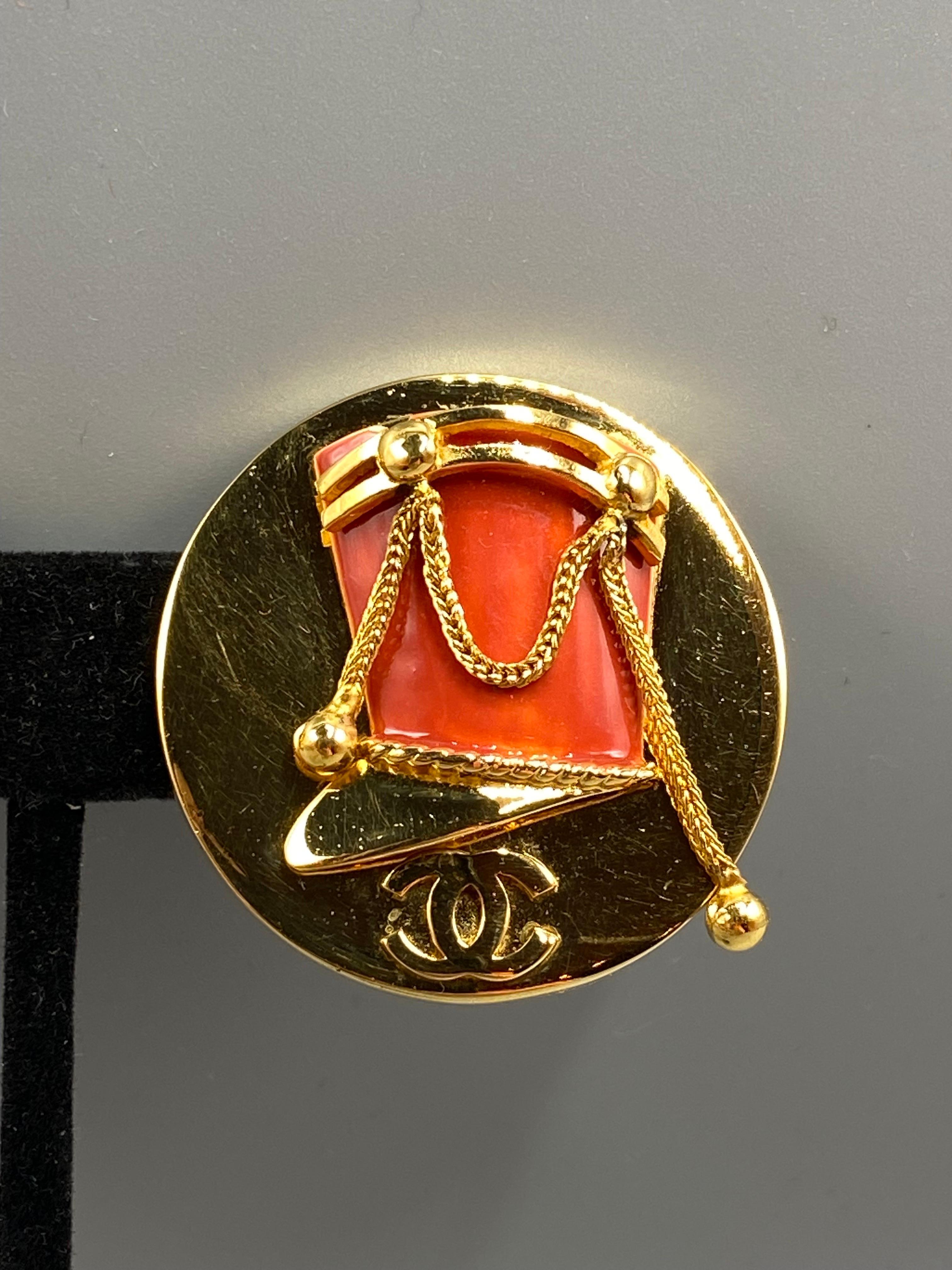 Rare Chanel 1970s French Military Hat Red Enamel Earrings 9