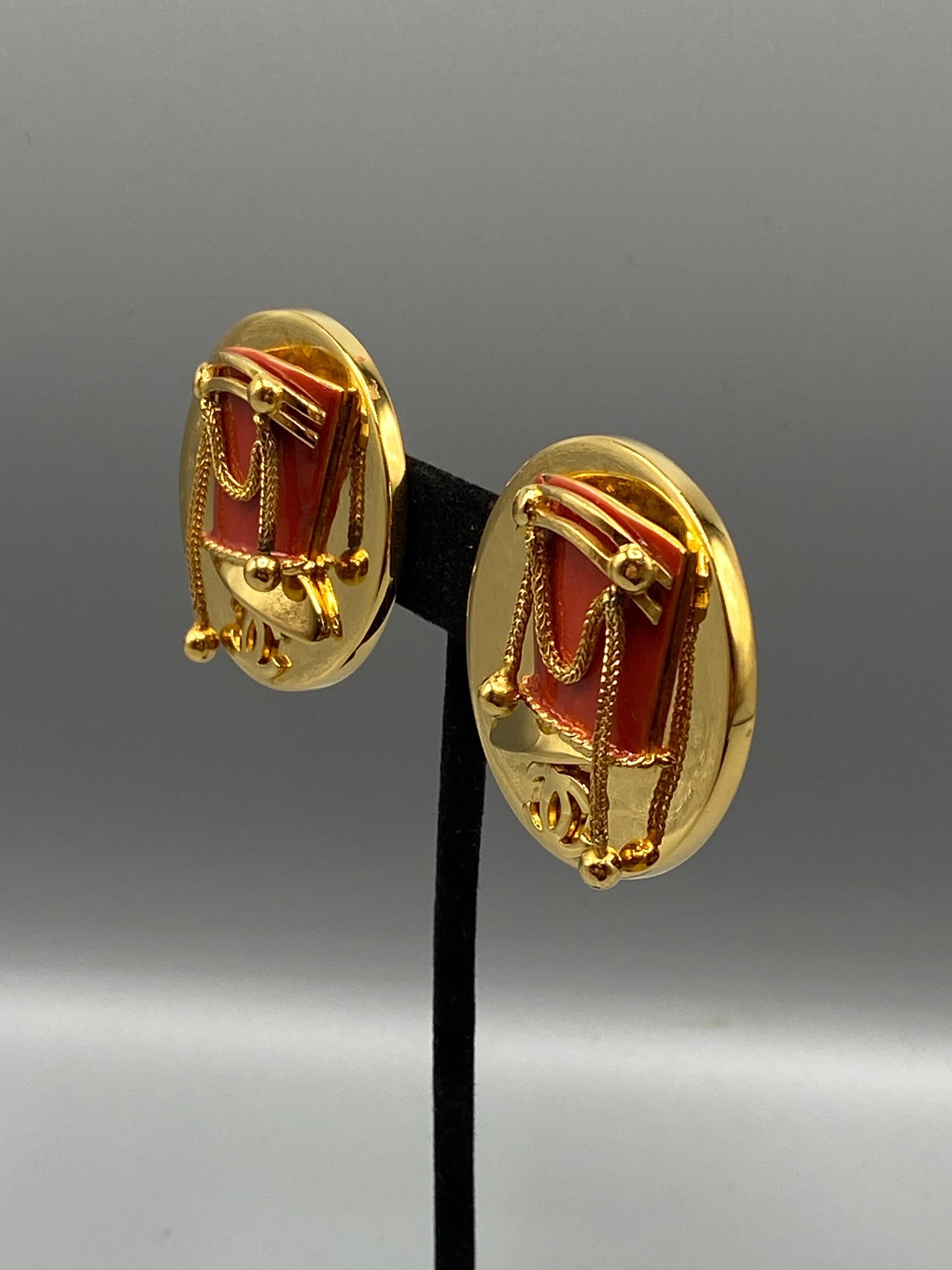 Rare Chanel 1970s French Military Hat Red Enamel Earrings 11