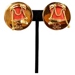 Rare Chanel 1970s French Military Hat Red Enamel Earrings