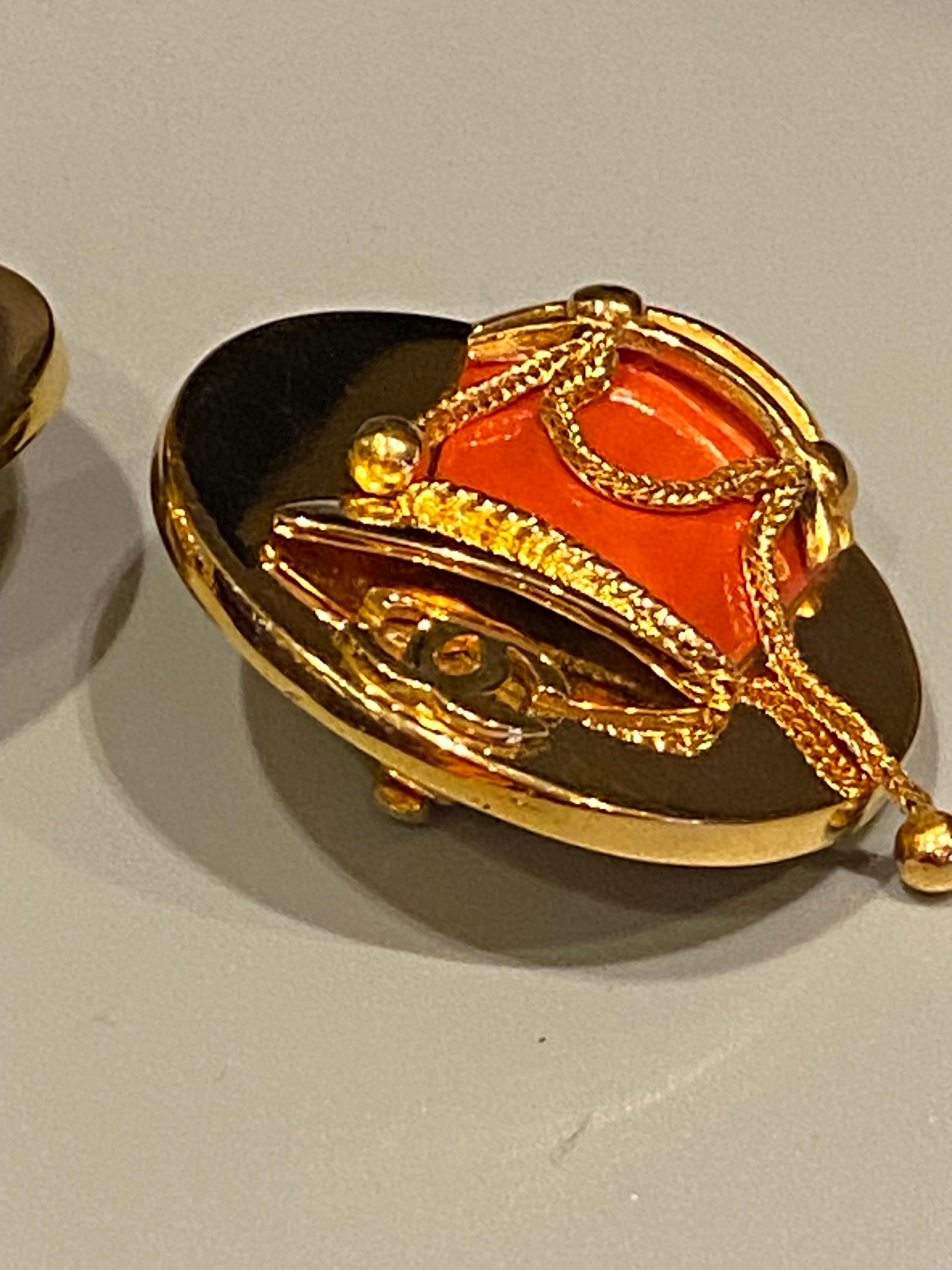 Rare Chanel 1970s French Military Hat Red Enamel Earrings 4