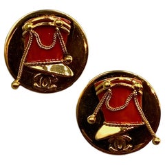 Retro Rare Chanel 1970s French Military Hat Red Enamel Earrings