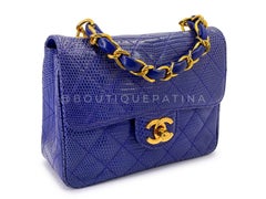 Rare Chanel 1989 Vintage Blue Lizard Square Mini Evening Bag 24k GHW  68656