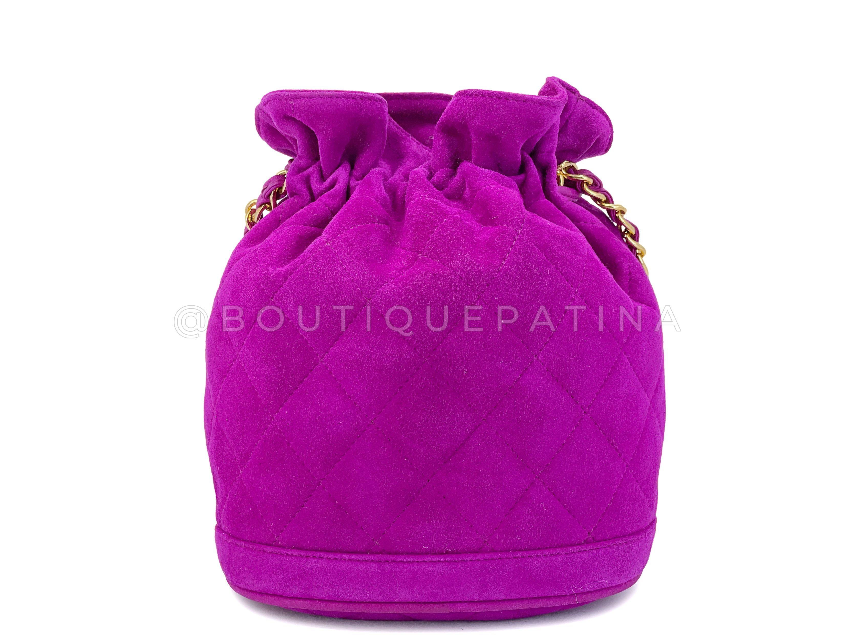 Women's Rare Chanel 1990 Pink-Purple Suede Mini Drawstring Bucket Bag 24k GHW 67450 For Sale