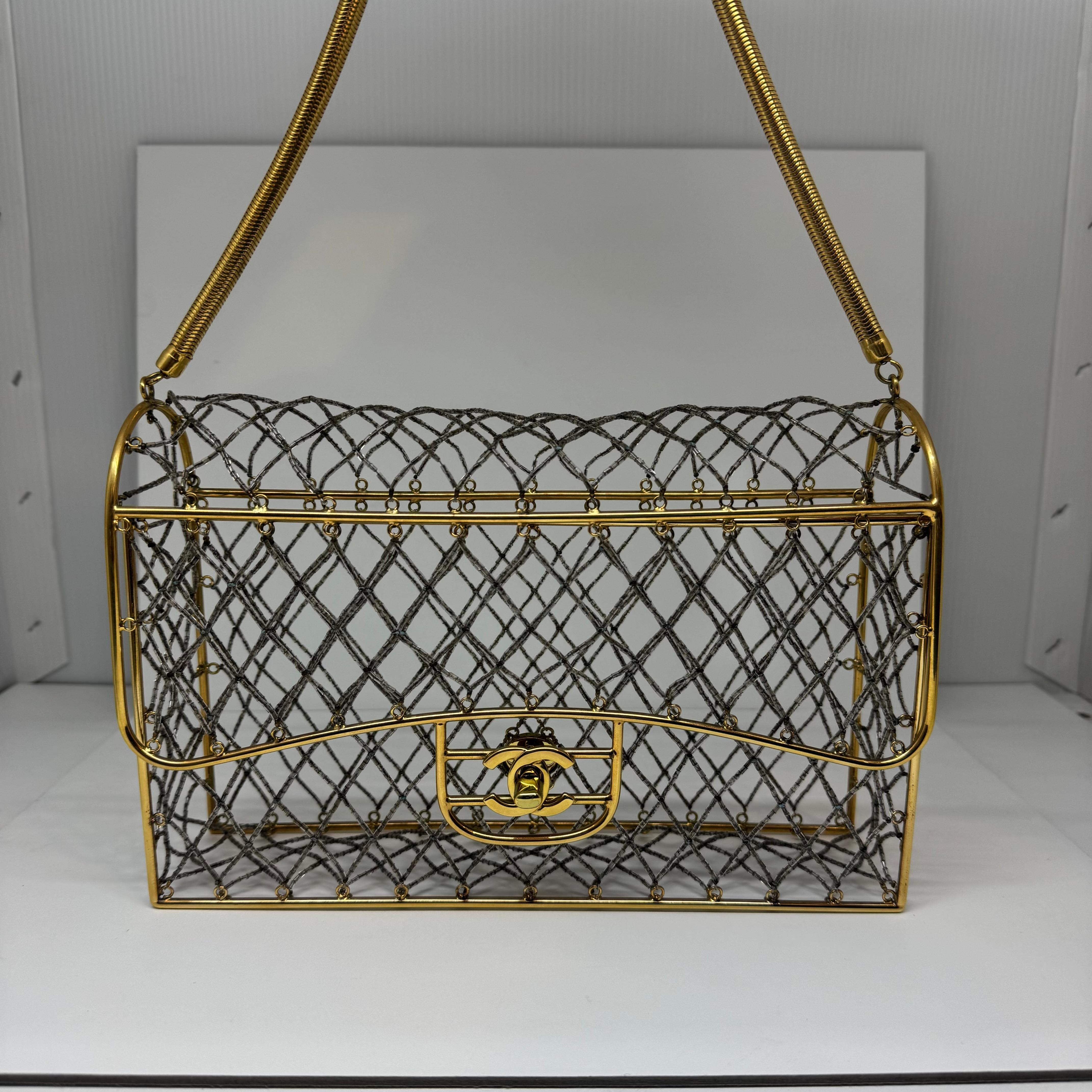 Rare Chanel 1990s Black Beaded Lucite Medium Flap Bag 8