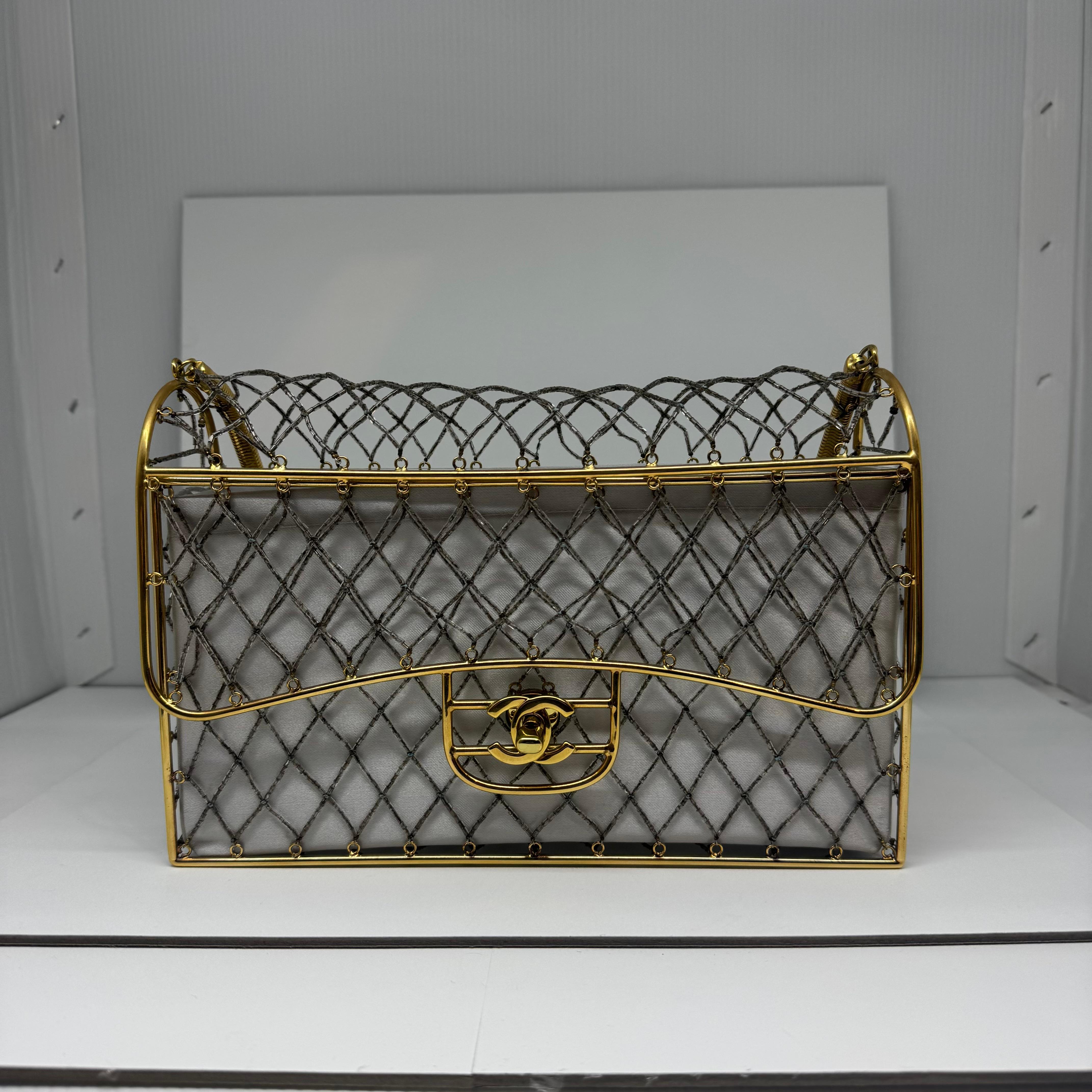 Rare Chanel 1990s Black Beaded Lucite Medium Flap Bag 14