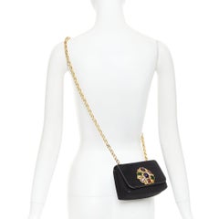 rare CHANEL 1990s Vintage black suede Gripoix black gold chain crossbody bag