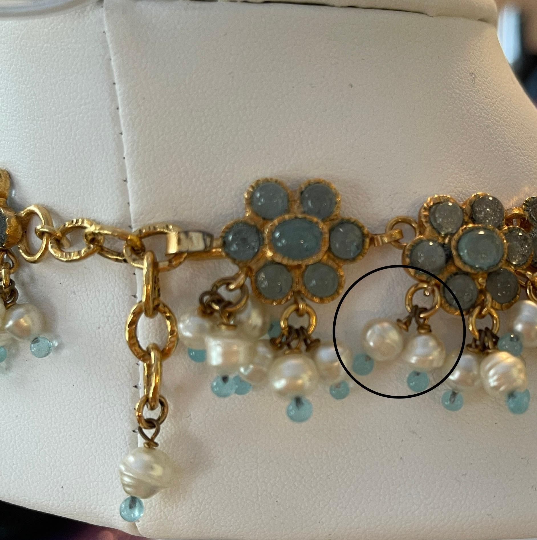 Women's Rare Chanel 1990s’s Vintage Blue Gripoix & Faux Pearl Statement Necklace
