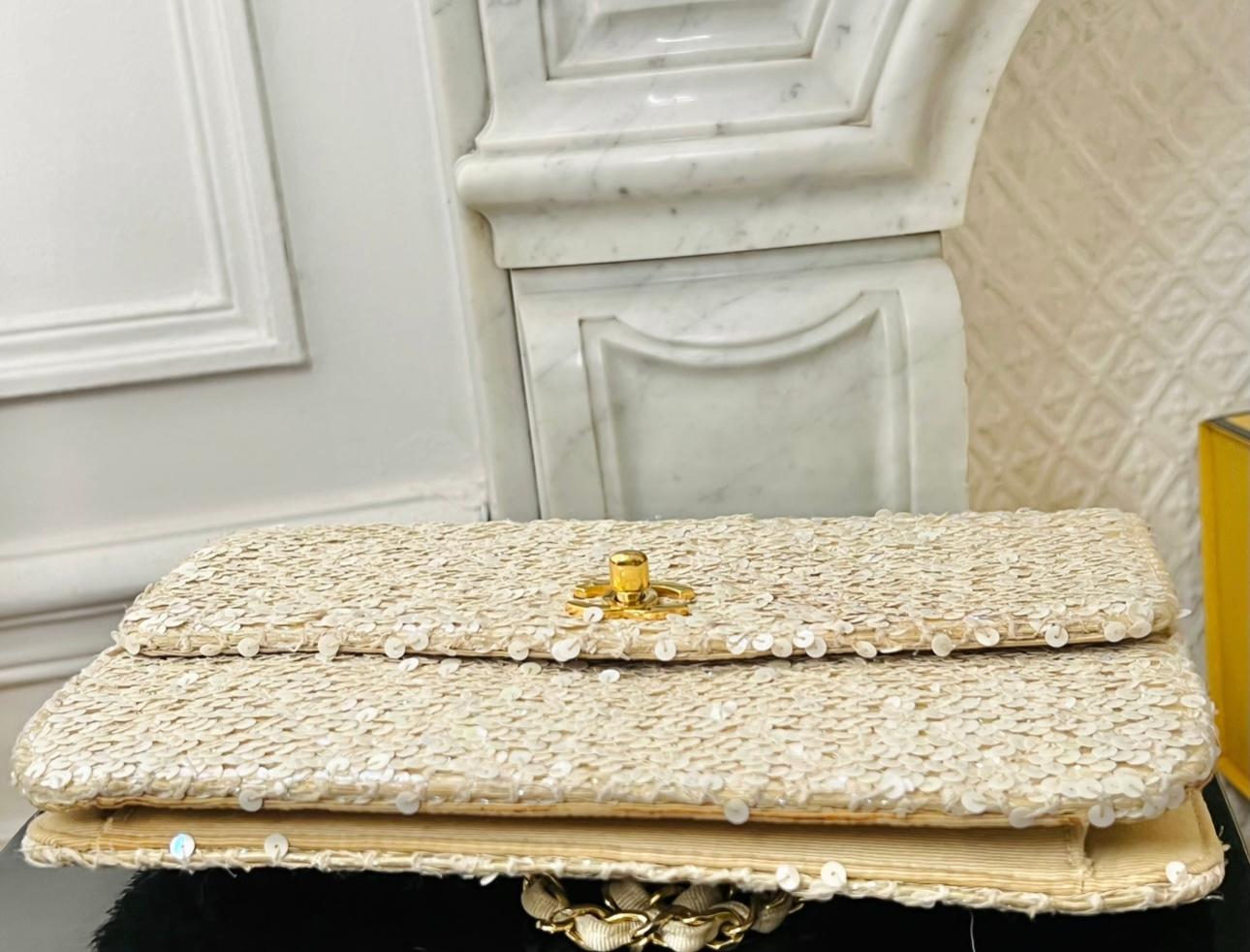 Rare Chanel 1991 Anna Wintour vintage sequined single flap bag For Sale 5
