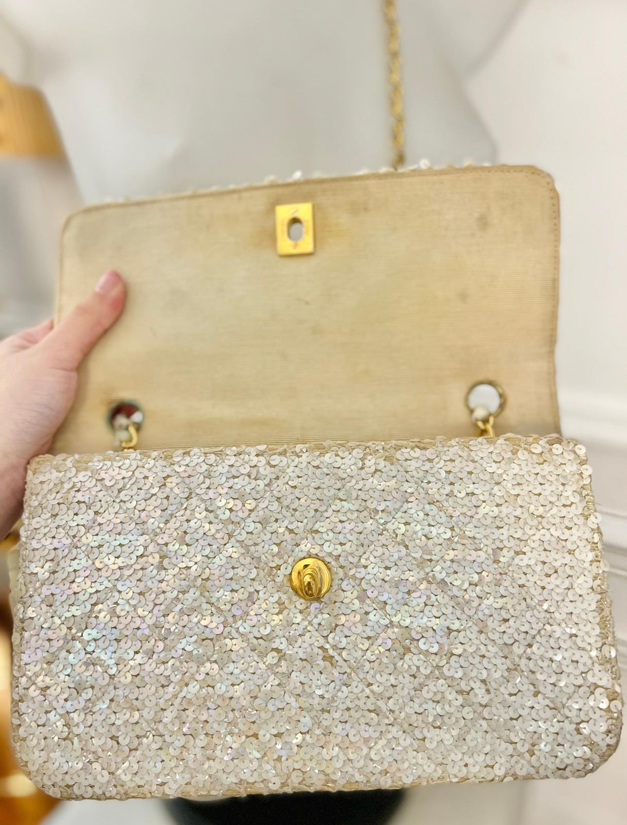Rare Chanel 1991 Anna Wintour vintage sequined single flap bag For Sale 6