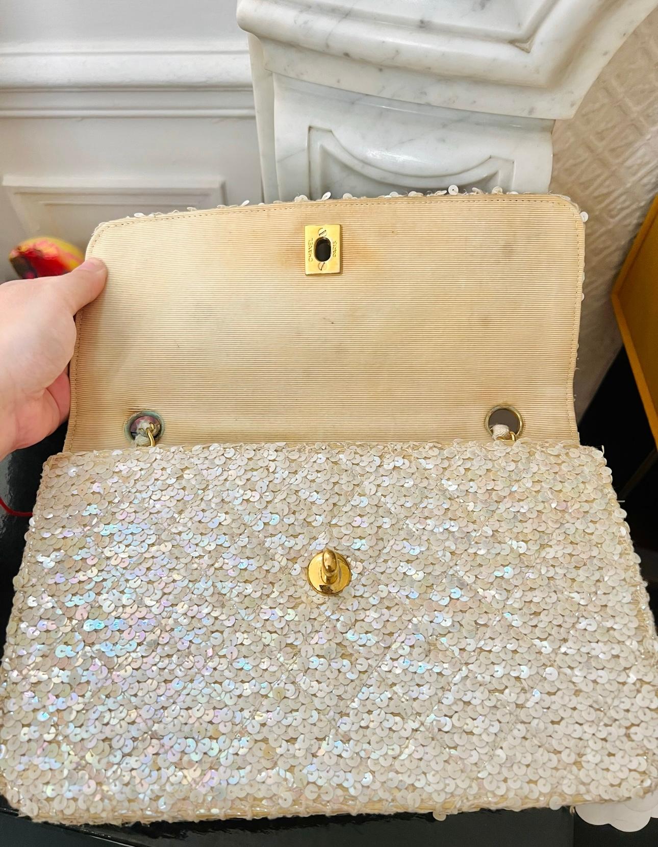 Rare Chanel 1991 Anna Wintour vintage sequined single flap bag For Sale 7