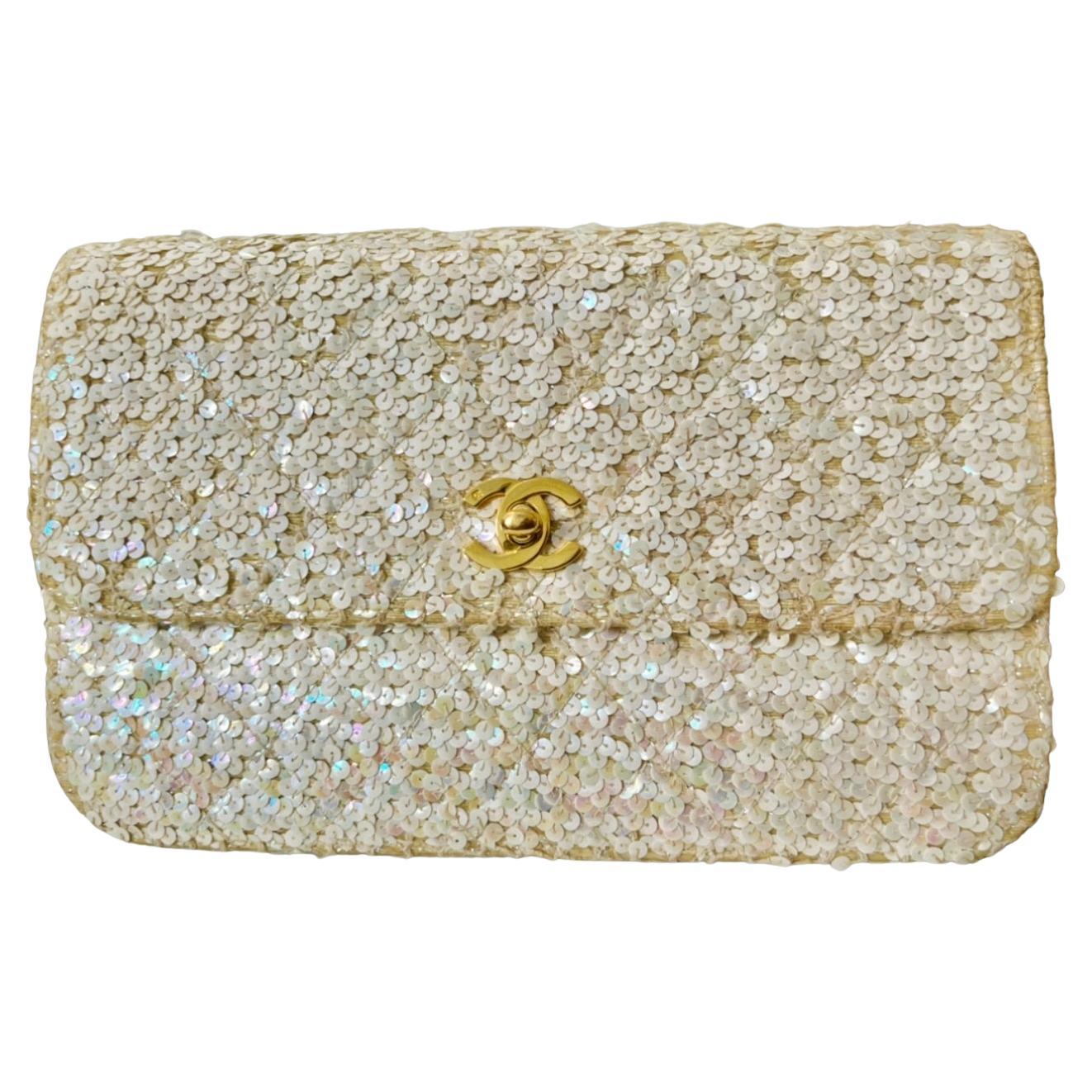 Rare Chanel 1991 Anna Wintour vintage sequined single flap bag For Sale