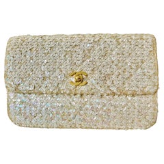 Raro bolso Chanel 1991 Anna Wintour vintage de lentejuelas con una sola solapa