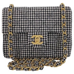 Rare Chanel 1991 Houndstooth Micro-Tweed Square Mini Flap Bag 24k GHW 67858