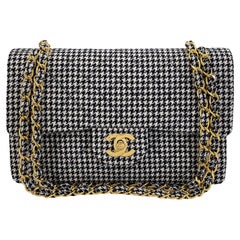 Rare Chanel 1991 Vintage Houndstooth Small Classic Double Flap Bag 24k GHW 68083