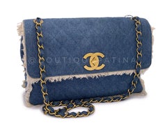 Seltene Chanel 1994 Blau Denim Maxi Classic Crossbody Klappentasche 24k GHW 66308