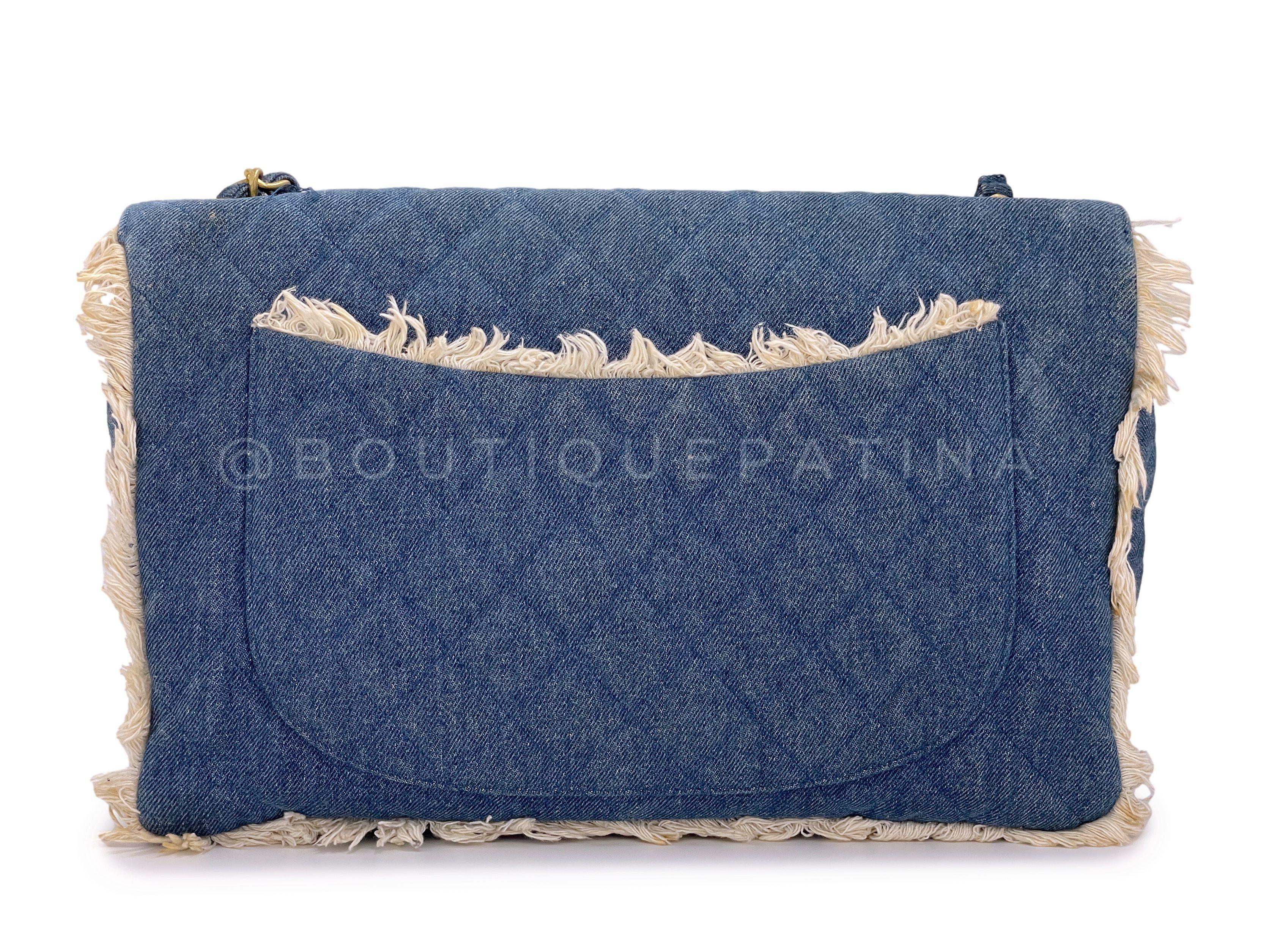 Women's Rare Chanel 1994 Blue Denim Maxi Classic Crossbody Flap Bag 24k GHW 66308