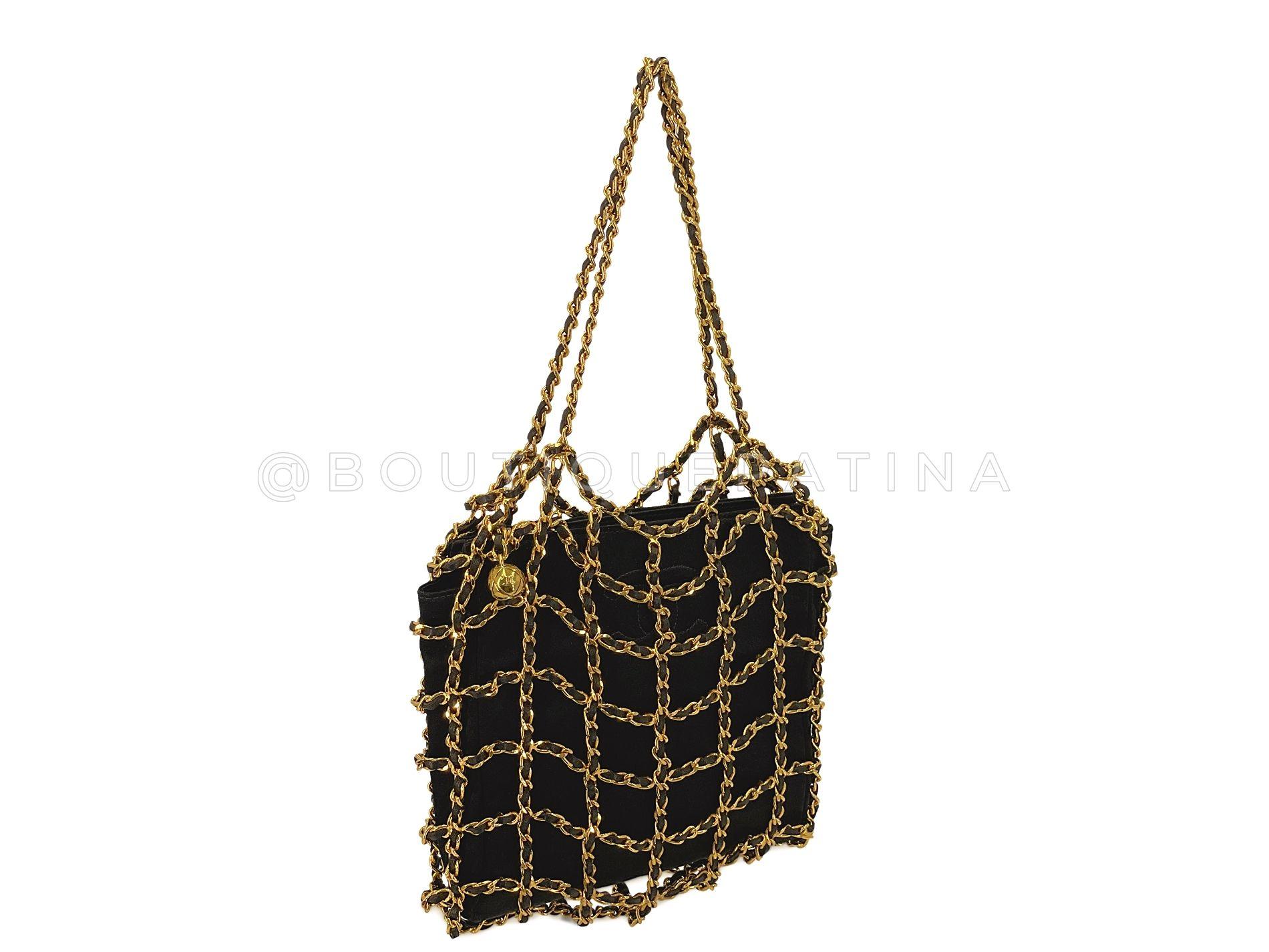 Store item: 68049
Rare Chanel 1994 Miniature Caged Silk Evening Bag 24k GHW is a very rare, very special evening bag, a minaudiere that came before them all - 30 years ago in 1994.

A small black silk satchel, in the smallest evening bag size