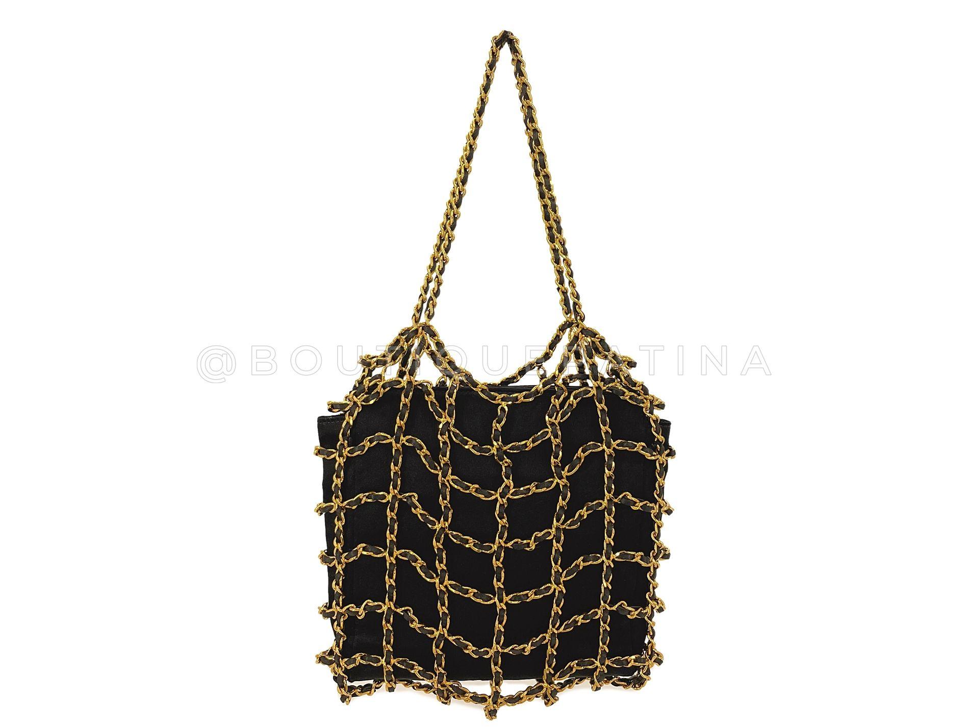 Rare Chanel 1994 Miniature Caged Silk Evening Bag 24k GHW 68049 In Excellent Condition For Sale In Costa Mesa, CA