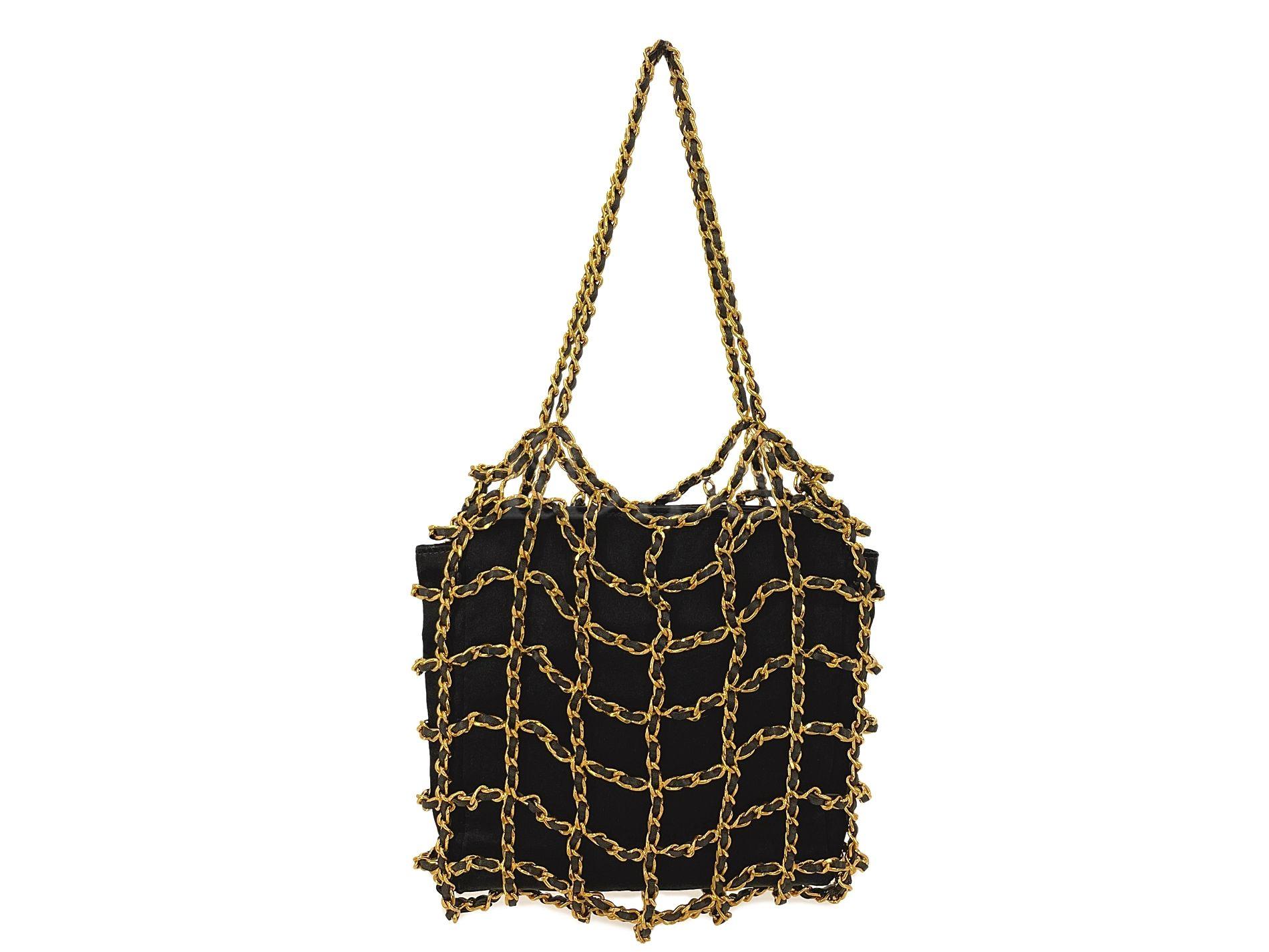 Black Rare Chanel 1994 Miniature Caged Silk Evening Bag 24k GHW 68049 For Sale