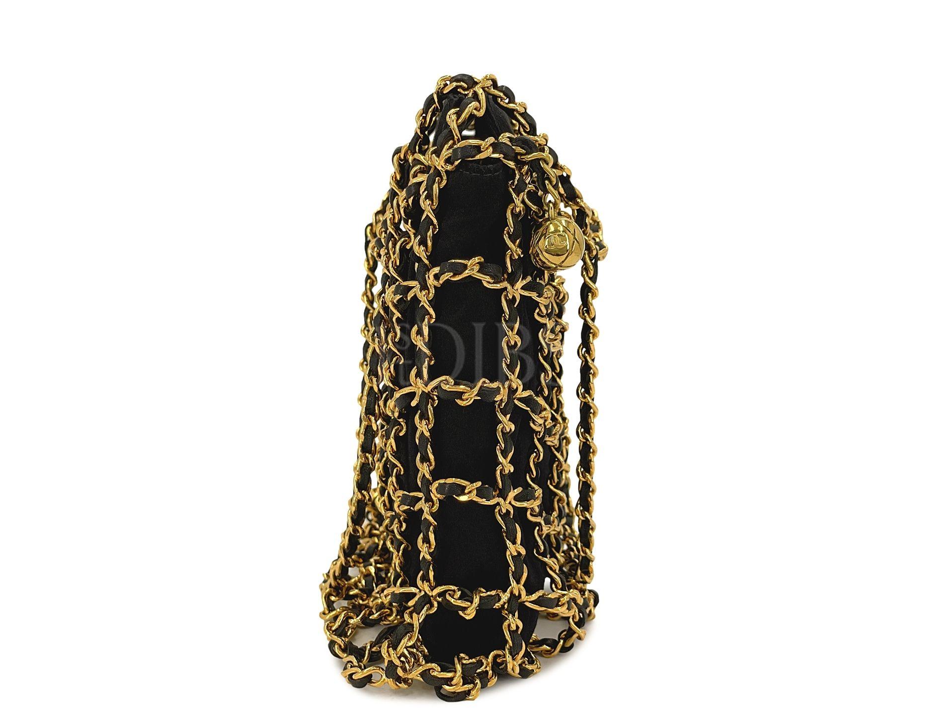 Rare Chanel 1994 Miniature Caged Silk Evening Bag 24k GHW 68049 In Excellent Condition For Sale In Costa Mesa, CA