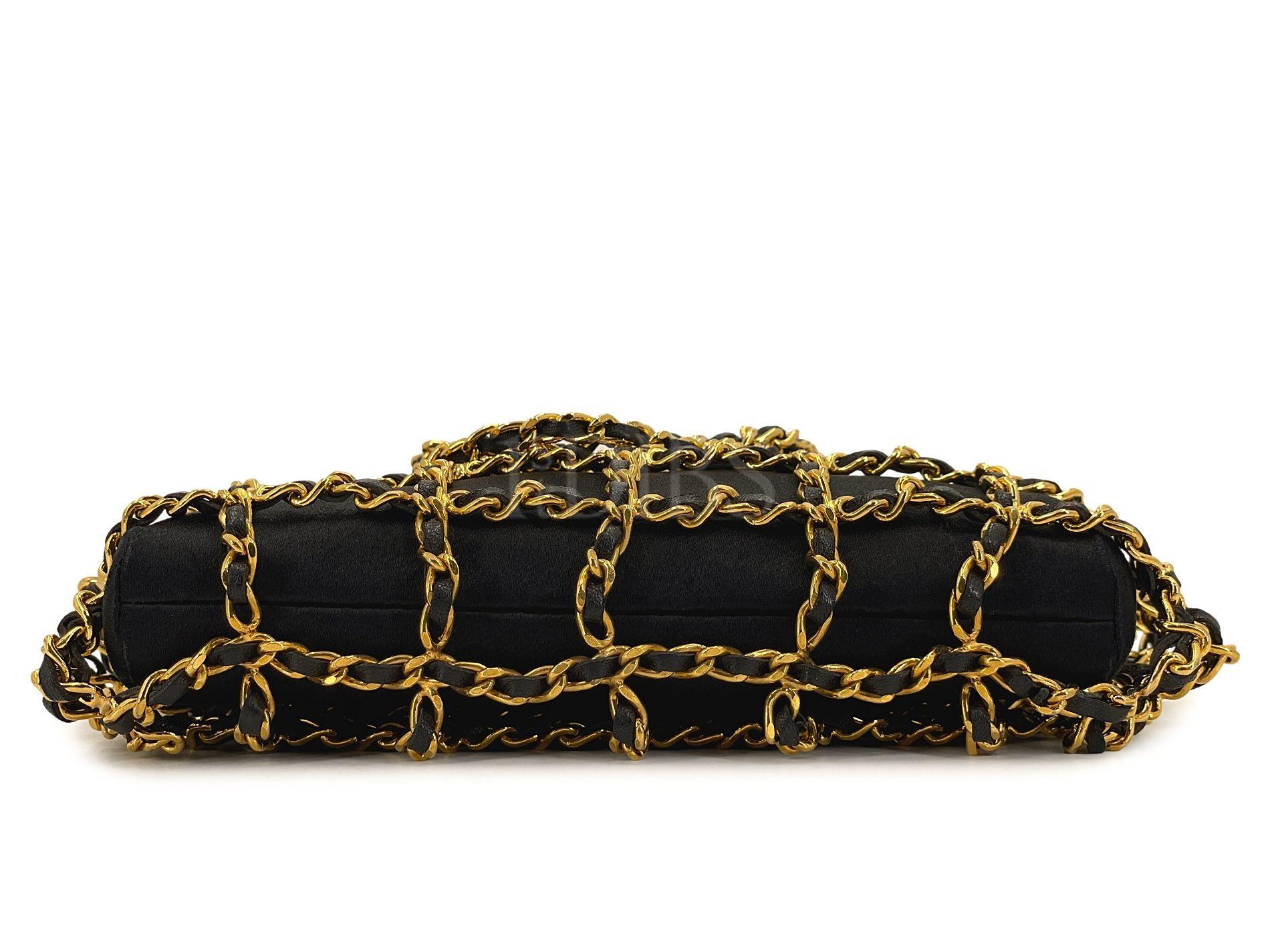 Women's Rare Chanel 1994 Miniature Caged Silk Evening Bag 24k GHW 68049 For Sale