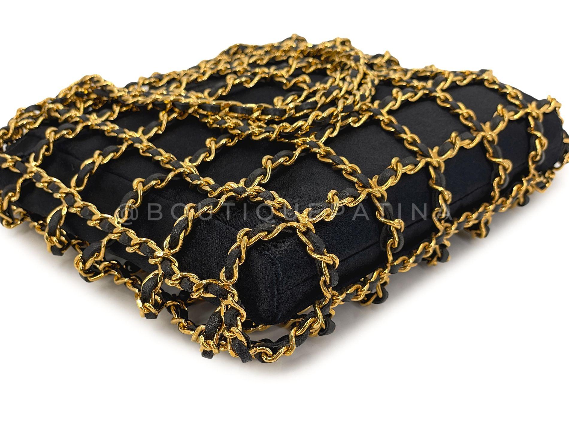 Rare Chanel 1994 Miniature Caged Silk Evening Bag 24k GHW 68049 For Sale 2