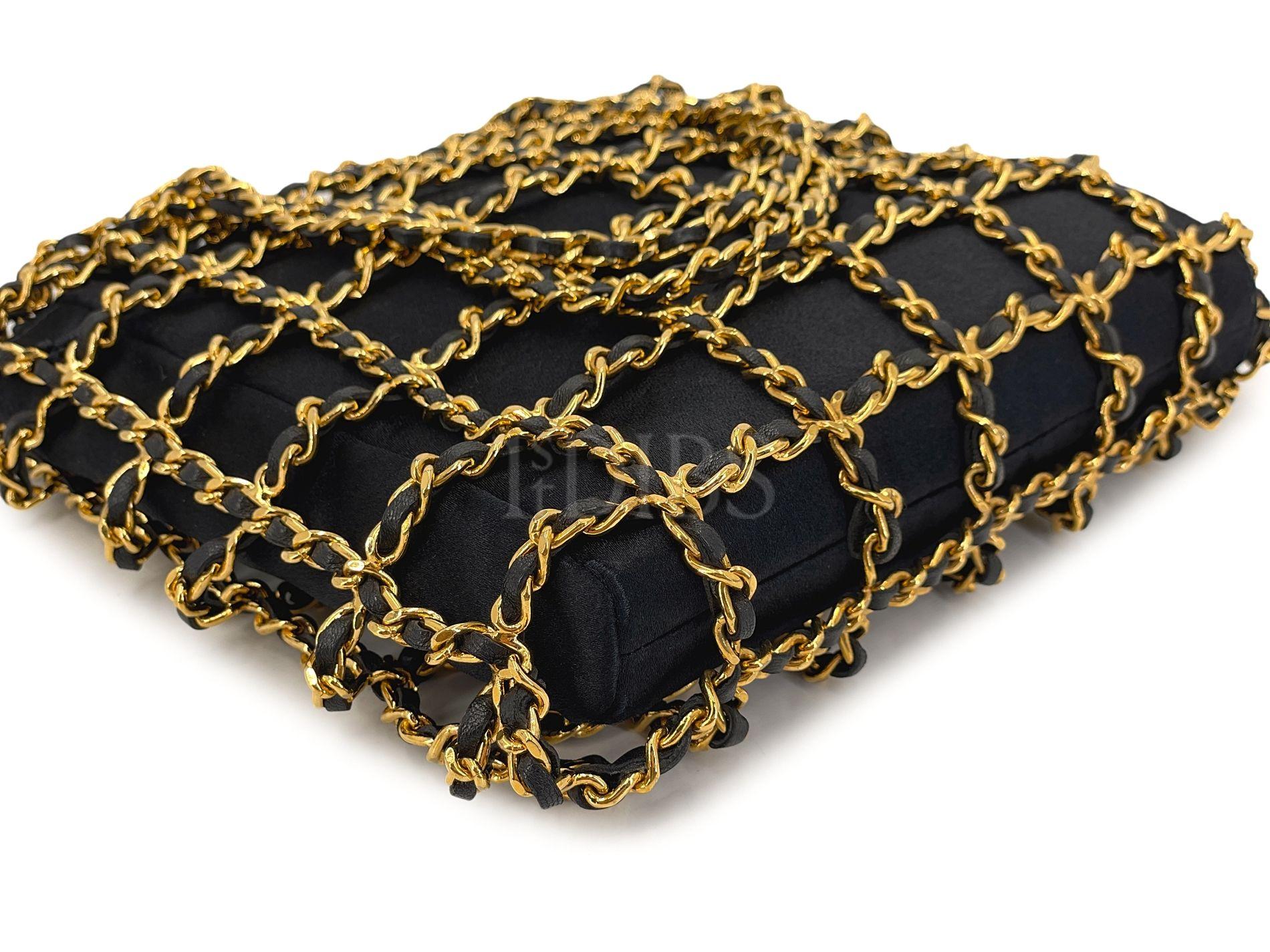 Rare Chanel 1994 Miniature Caged Silk Evening Bag 24k GHW 68049 For Sale 1