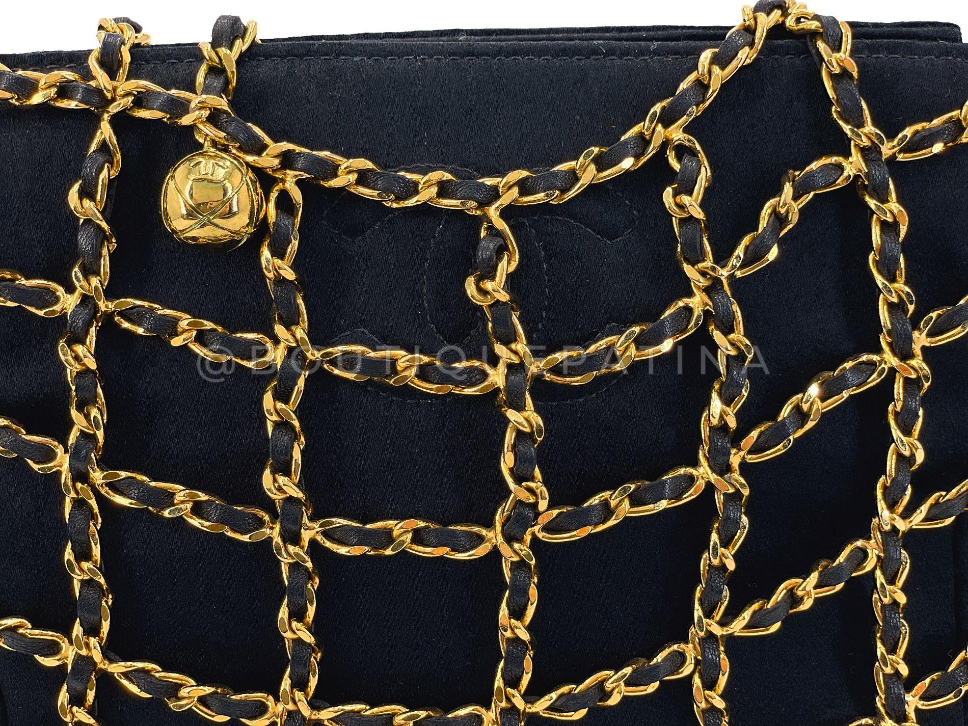Rare Chanel 1994 Miniature Caged Silk Evening Bag 24k GHW 68049 For Sale 3