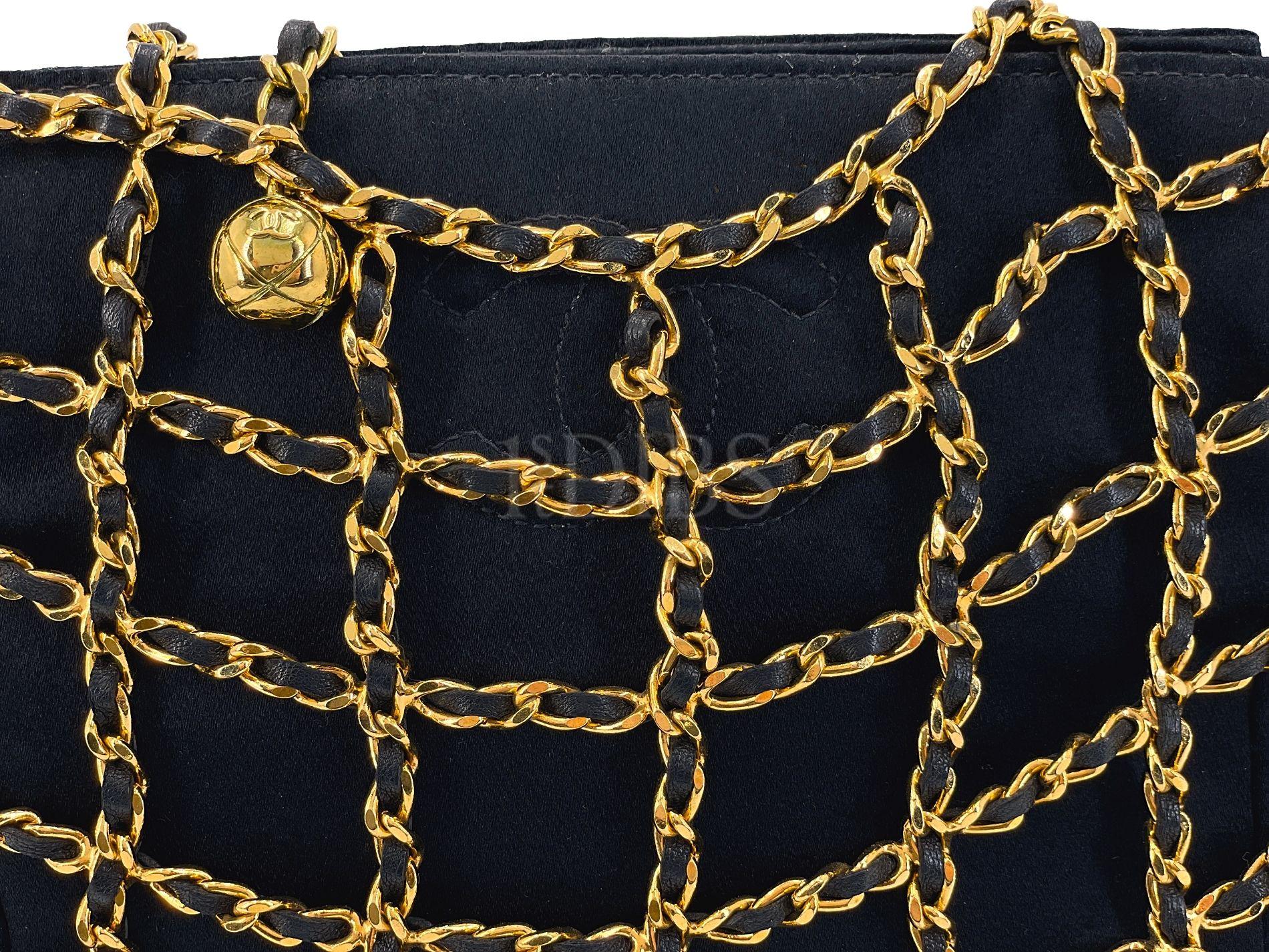 Rare Chanel 1994 Miniature Caged Silk Evening Bag 24k GHW 68049 For Sale 2