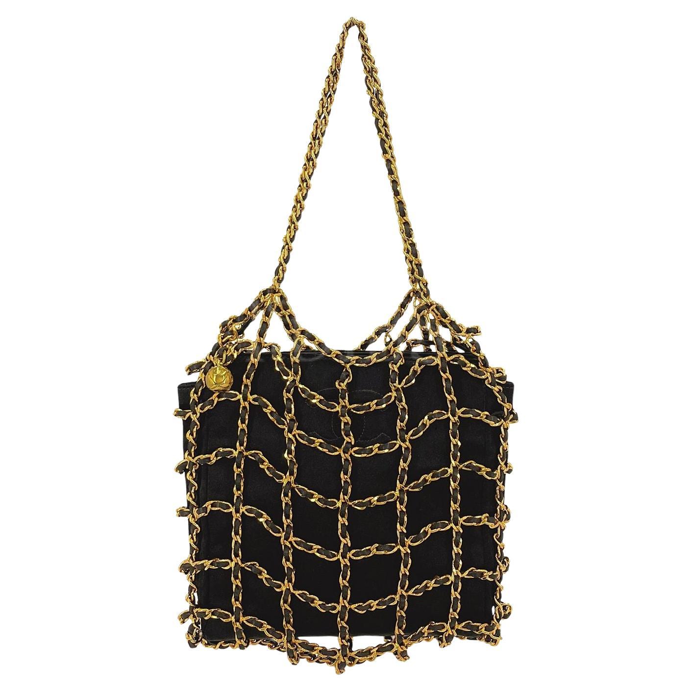 Rare Chanel 1994 Miniature Caged Silk Evening Bag 24k GHW 68049 For Sale