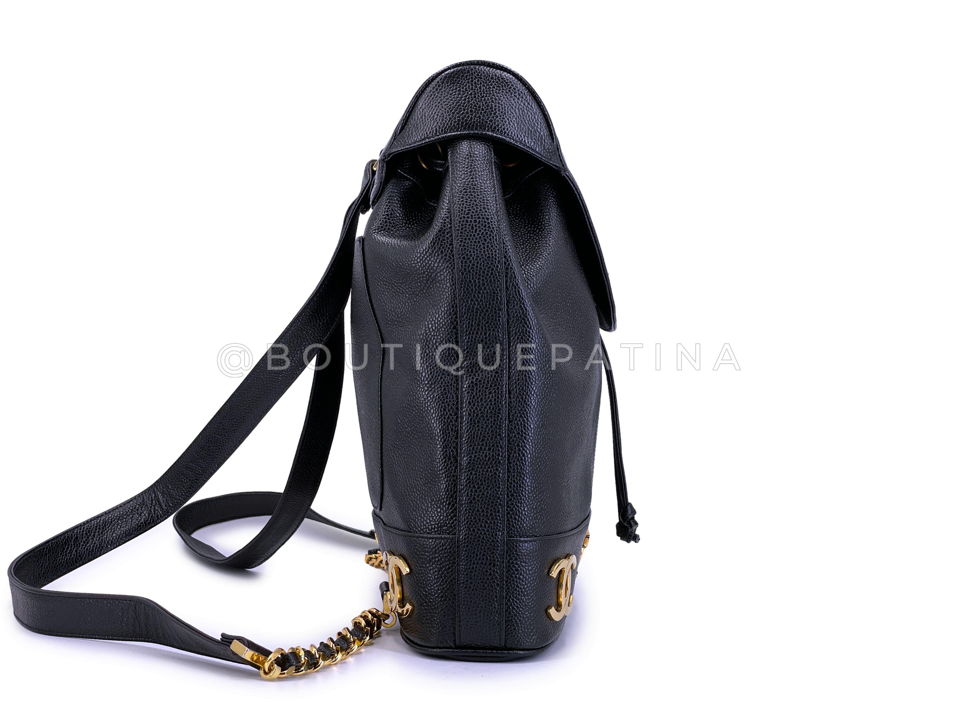 Rare Chanel 1994 Vintage Black Caviar CC Large Backpack Bag 24k GHW 68845 Excellent état - En vente à Costa Mesa, CA