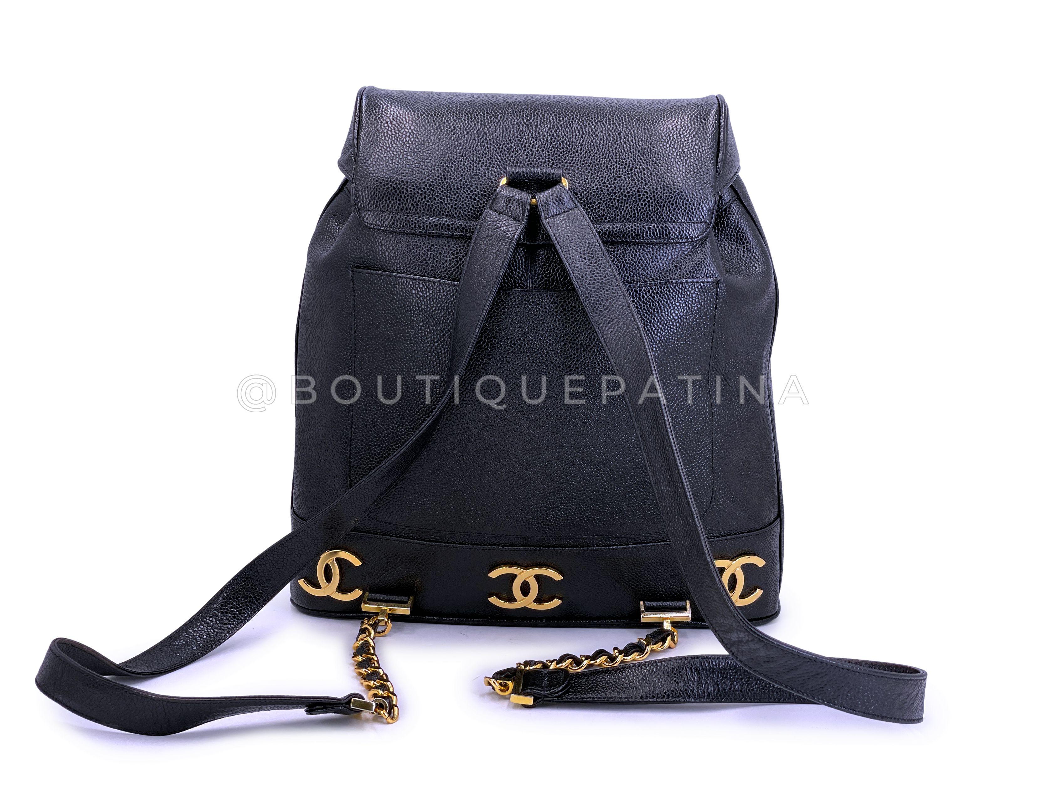 Rare Chanel 1994 Vintage Black Caviar CC Large Backpack Bag 24k GHW 68845 Pour femmes en vente