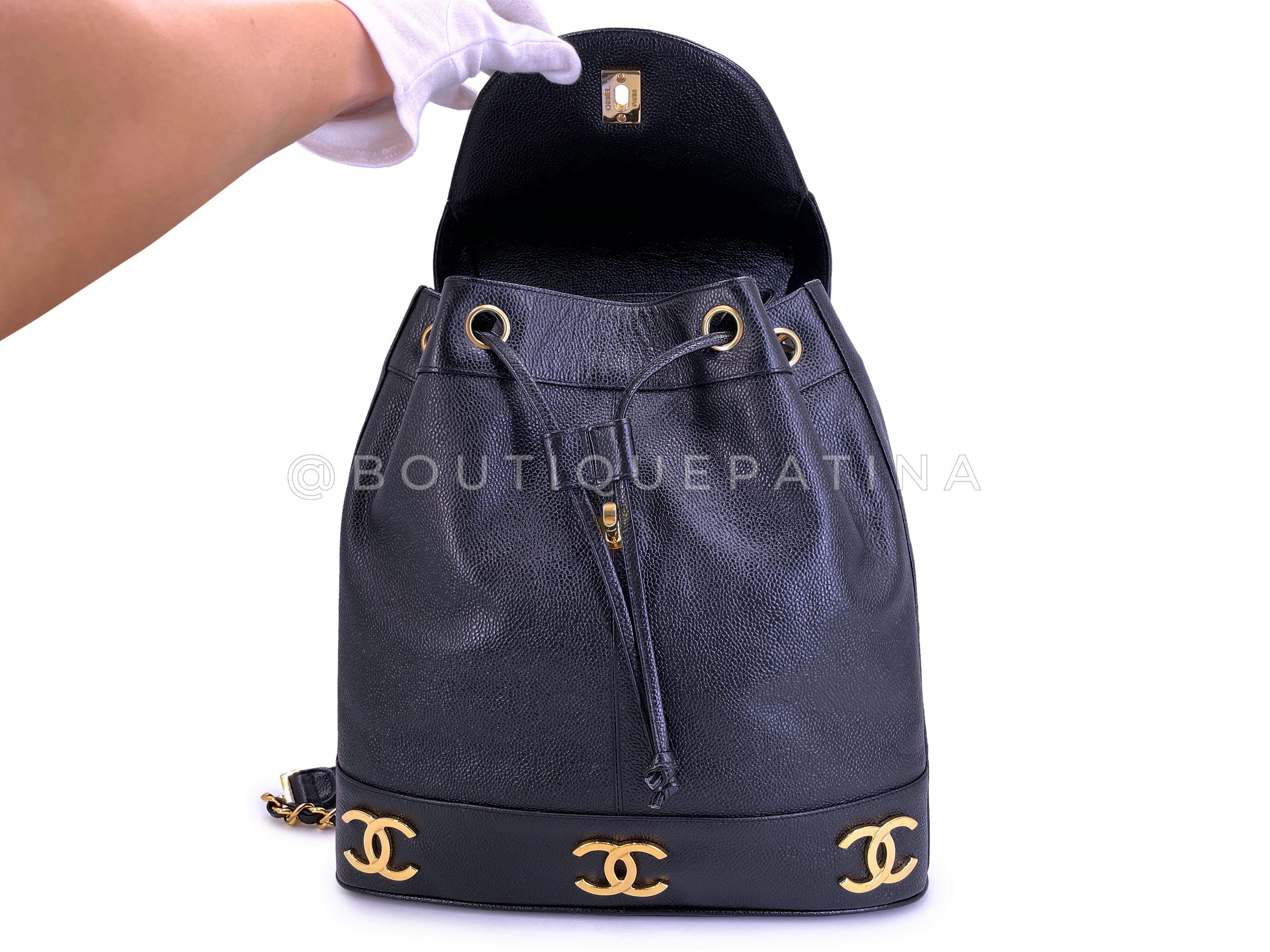 Rare Chanel 1994 Vintage Black Caviar CC Large Backpack Bag 24k GHW 68845 en vente 4