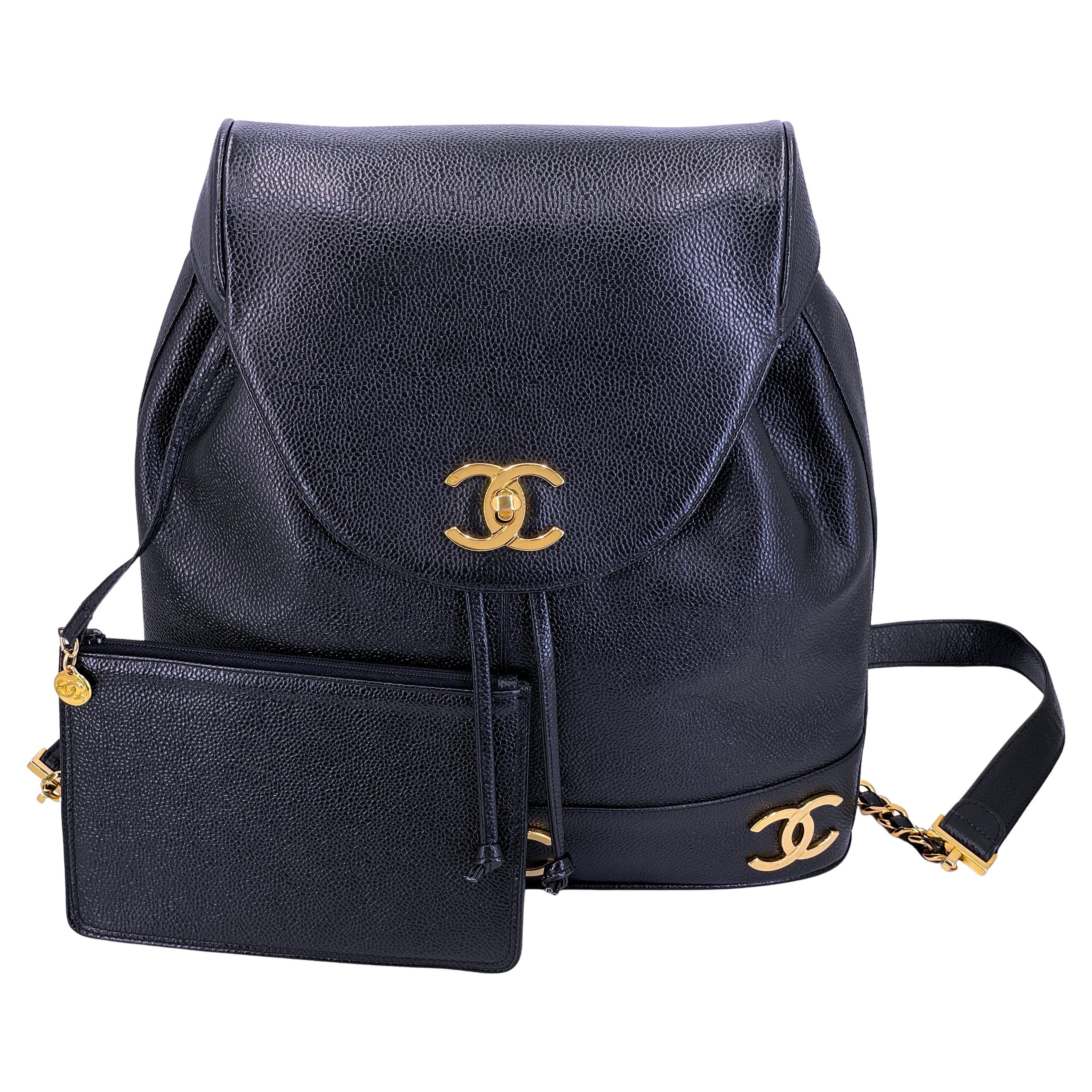 Rare Chanel 1994 Vintage Black Caviar CC Large Backpack Bag 24k GHW 68845