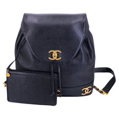 Rare Chanel 1994 Vintage Black Caviar CC Large Backpack Bag 24k GHW 68845
